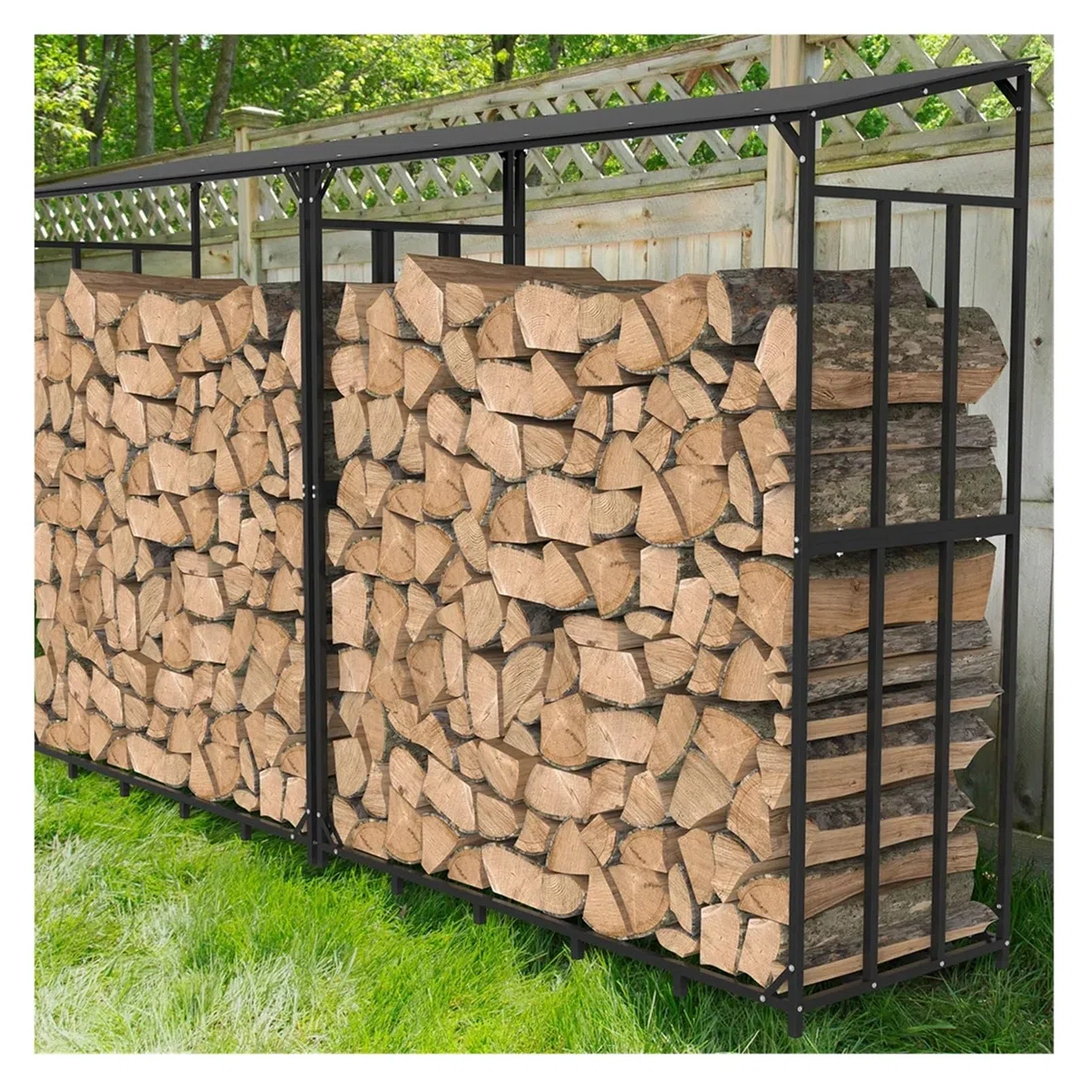 Kaminholzregal aus Metall für den Außenbereich mit wasserdichtem Dach für Gartenlagerung Stapelhalter Holzschuppen (177,8 cm)