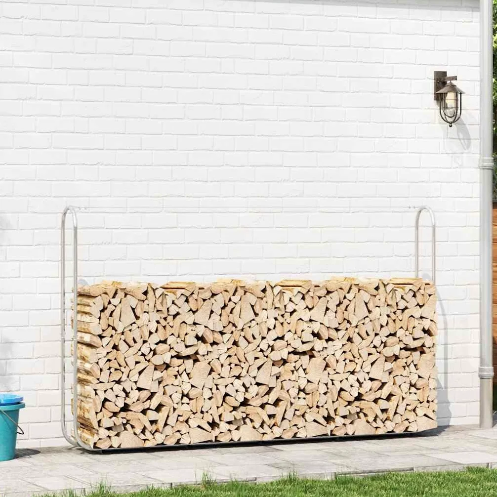 Kaminholzregal aus verzinktem Stahl 250x25x150 cm mit Stahldraht für Brennholz Lagerung im Garten Terrasse und Innenbereich, robust und wetterbeständig für Ofen und Kamin