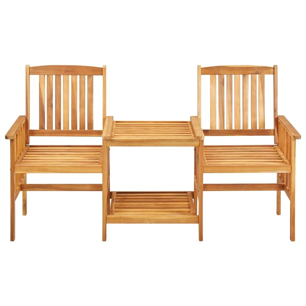 Gartenbank mit integriertem Tisch und Kissen Akazie Massivholz, 2-Sitzer Gartenmöbel Set mit Teetisch für Balkon, Terrasse und Garten, 159 x 61 x 92 cm, Königsblau