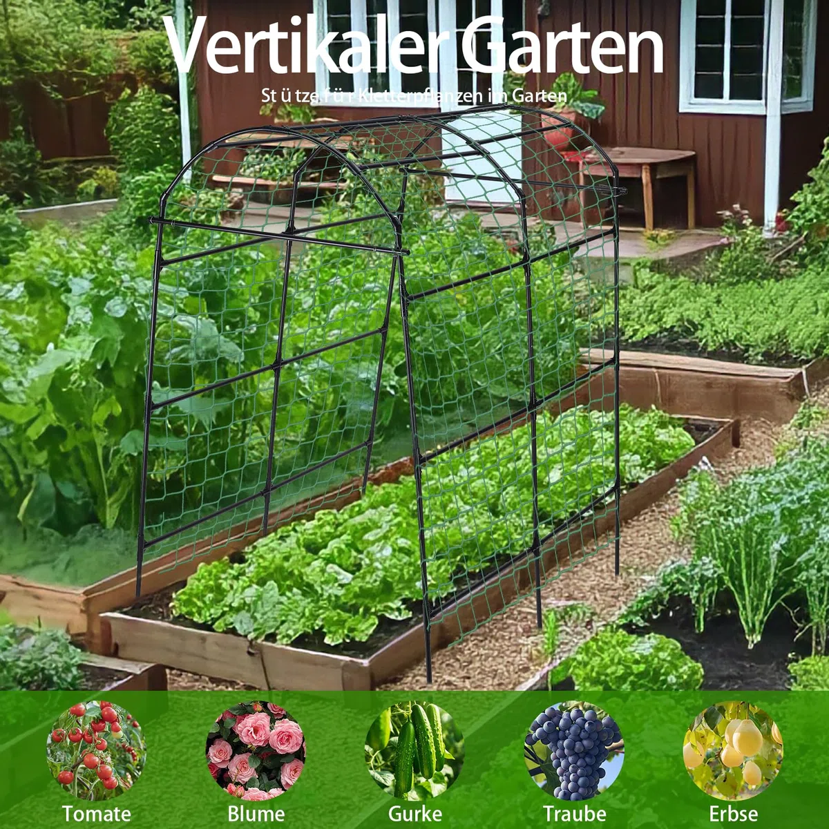 Rankgitter für Kletterpflanzen, Gurken Rankhilfe Metall, Garten Spalier Pflanzenspalier für Tomaten, Gemüse Blumen Kletterpflanzen Schwarz