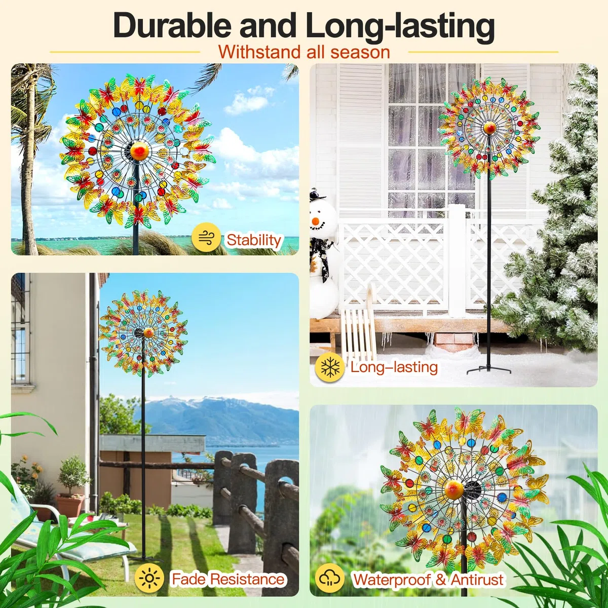 Lariander Schmetterlings-Metall-Windspiel – großes Metall-Windspiel für den Außenbereich, für Hof, Garten, kinetische mehrfarbige Hof-Windskulpturen, Spinner für Rasen, Terrasse, Outdoor