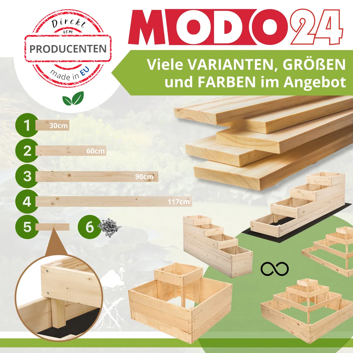 Hochbeet, Kräuterbeet, Gartenbeet, Pflanzbeet, Blumenbeet, Stufenbeet, Holz Stufen Treppe, für Garten und Terrasse, Kiefernholz, Massivholz, Abmessungen 45x92x92 cm, Farbe: Grau