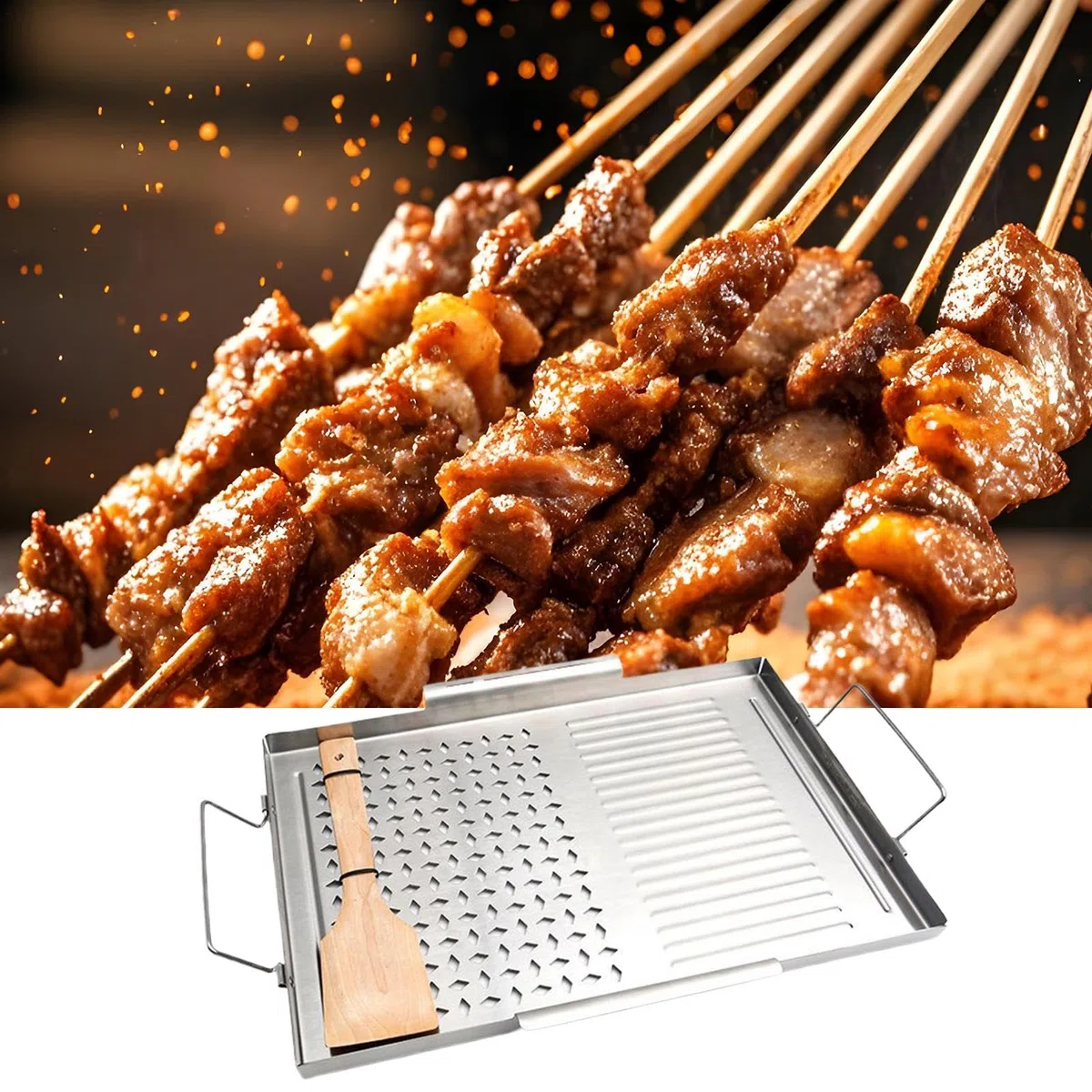 Grillplatte Grill-Kochutensilien | BBQ-Platte Fleisch Meeresfrüchte Edelstahl Utensilien Werkzeuge für Innenküche, Outdoor Picknick, Barbecue, Indoor und