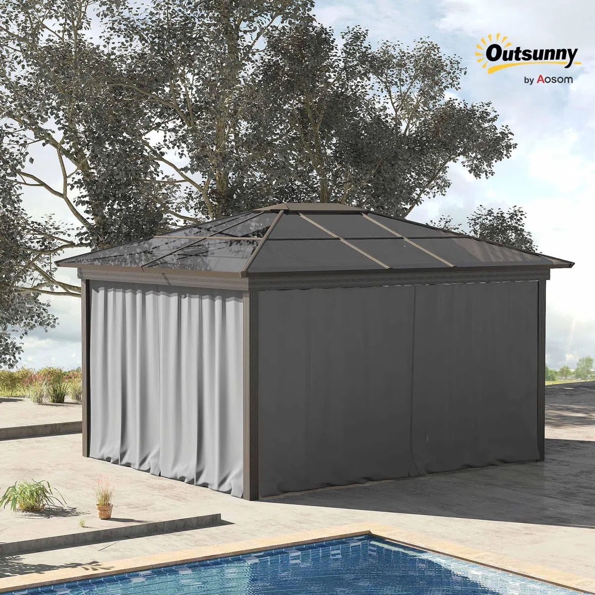 Outsunny Seitenwand 4er Set für 3x3m Pavillon Seitenteile mit Haken 302 x 205 cm Wasserdicht stabil Winterfest Seitenteil Seitenwände für Partyzelt Gartenpavillon Hellgrau