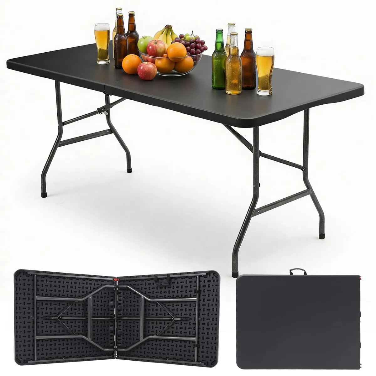 Sekey Gartentisch Klappbar Wetterfest | Klapptisch 152x70 cm Tisch Klappbar Kunststoff 6 Personen | Campingtisch Balkontisch Buffettisch Partytisch mit Tragegriff, Schwarz