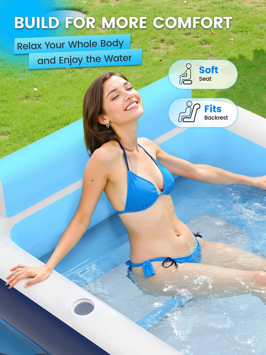 VISTOP Aufblasbarer Pool für Erwachsene und Kinder, großer verdickter Familien-Schwimmbad mit Sitzen und Getränkehaltern, Outdoor-Wasserpool für Garten, Sommer-Wasserparty