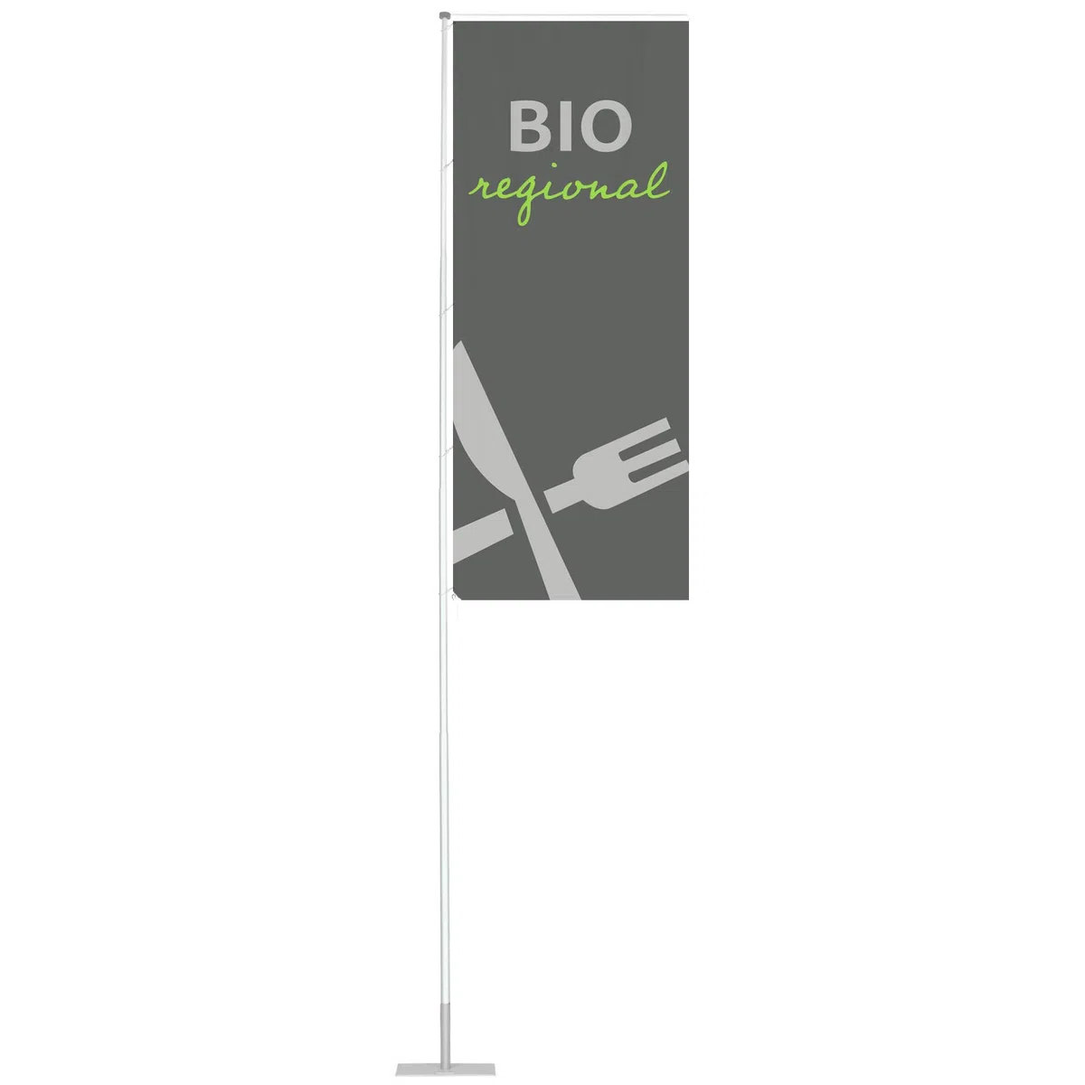 Vispronet Flagge 120x300 cm Bio Restaurant ✓ für mobilen Fahnenmast T-Pole 100 & 200 ✓ Mastseite (Links) mit Ösen