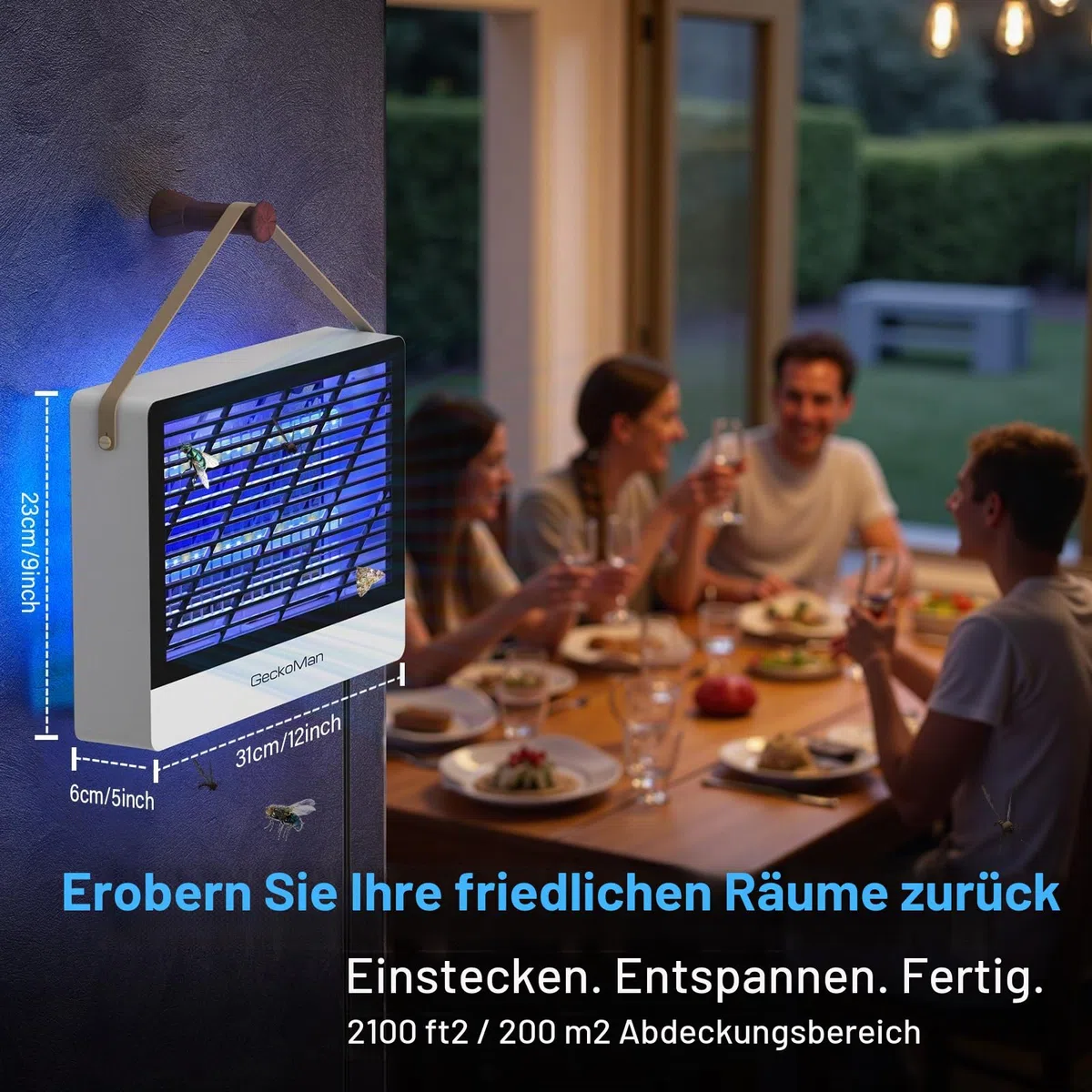 GeckoMan 2PK LED Hybrid Spektrum Insektenvernichter Elektrisch Fliegenfalle | LED-Lampen, Energiesparend, Lange Lebensdauer, Hybrid-Spektrum, Innenbereich, Mückenfalle, Mückenlampe, Innen, Max-Attrakt
