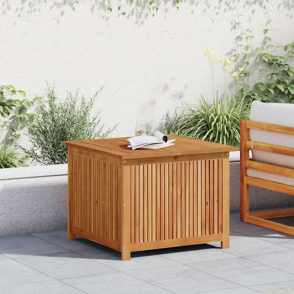 Gartenbox aus Massivholz Akazie 75x75x58 cm mit wasserfestem Innenbeutel für Außen- und Innenbereich, robuste Aufbewahrungstruhe für Möbelkissen, Decken und Spielzeug,