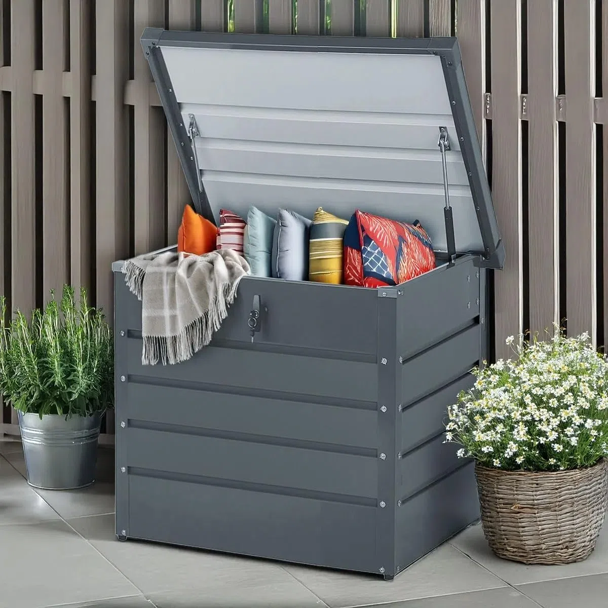 Divit Outdoor Metall Aufbewahrungsbox AB2 Gartentruhe verschließbar 200 Liter - Grau