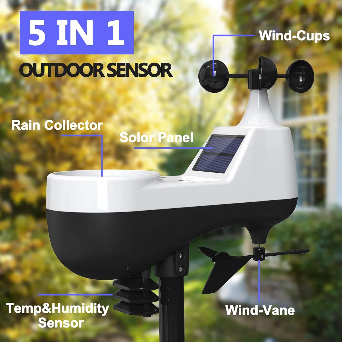 Wetterstation mit Außensensor Innen-/Außenthermometer mit 7,5-Zoll-VA-LCD-Bildschirm Wettervorhersage Temperatur Luftfeuchtigkeit Luftdruck Windgeschwindigkeit und -richtung Mondphase
