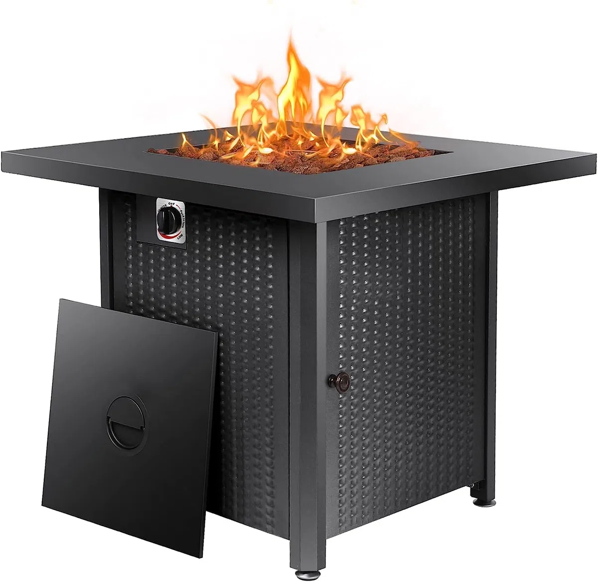 APANA Gas Feuerstelle Outdoor Feuertisch mit Gasfeuerstelle für Terrasse Balkon Garten 50000 BTU mit Lavasteinen und Abdeckhaube