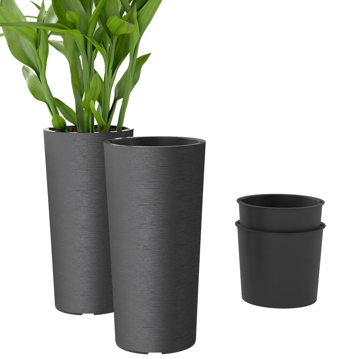 Outsunny Blumentopf Stapelbar mit Löcher 2er Set 35x35 cm Dunkelgrau | Kunststoff Pflanzkübel, Pflanztöpfe Rund, Blumenkübel, Rundtopf, für Tomaten Blumen, Pflanzentopf für Garten Balkon