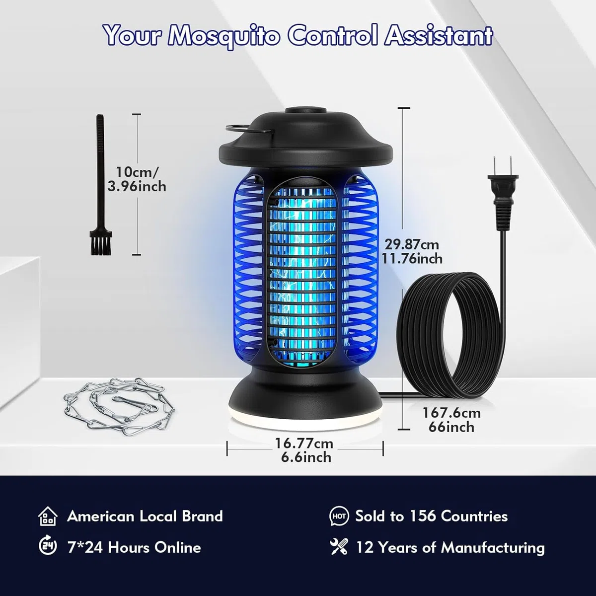 Bug Zapper Outdoor Indoor, Elektrischer Fliegenvernichter Wasserdicht mit 2W LED-Licht, 18W Leistung & 4000V Hochspannung, Abdeckungsbereich von 1/2-1 Acre, 1,7m Kabel, Steckbare Mückenfalle für