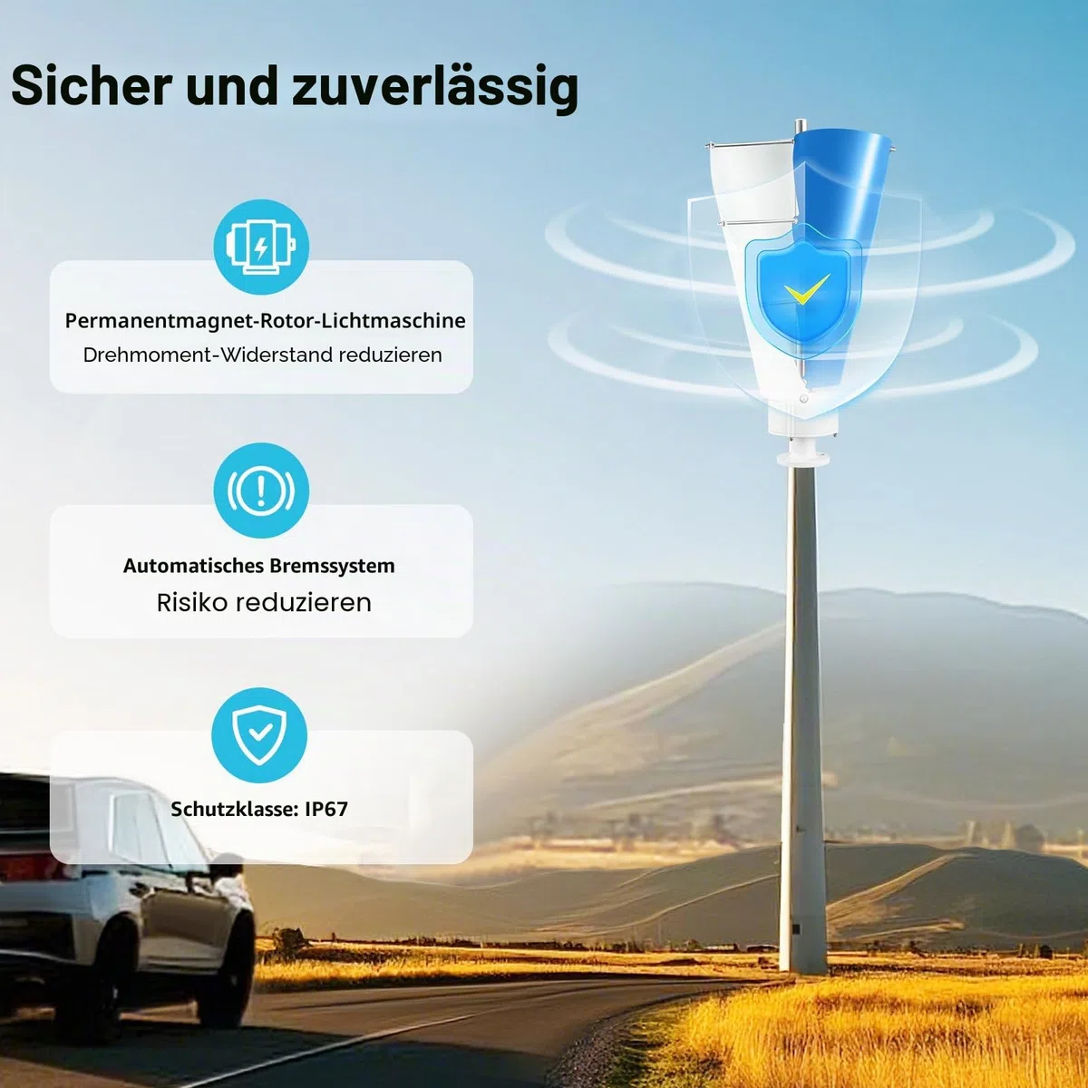 24V-Windkraftanlage mit 100W, Windkraftanlage für den Hausgebrauch, mit Steuerungssystem, vertikalachsige Windkraftanlage mit zwei Flügeln, geeignet für die Stromversorgung von Haushalten