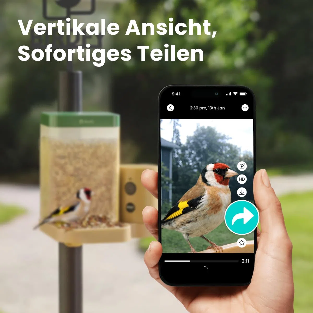 Birdfy Smart Vogelfutterhaus mit Kamera für Anfänger, Solarbetriebener Vogelfutterautomat für den Außenbereich mit doppelter Nachtsicht, KI Vogelerkennung kostenlos, Zeitlupe und Schutzklasse IP66