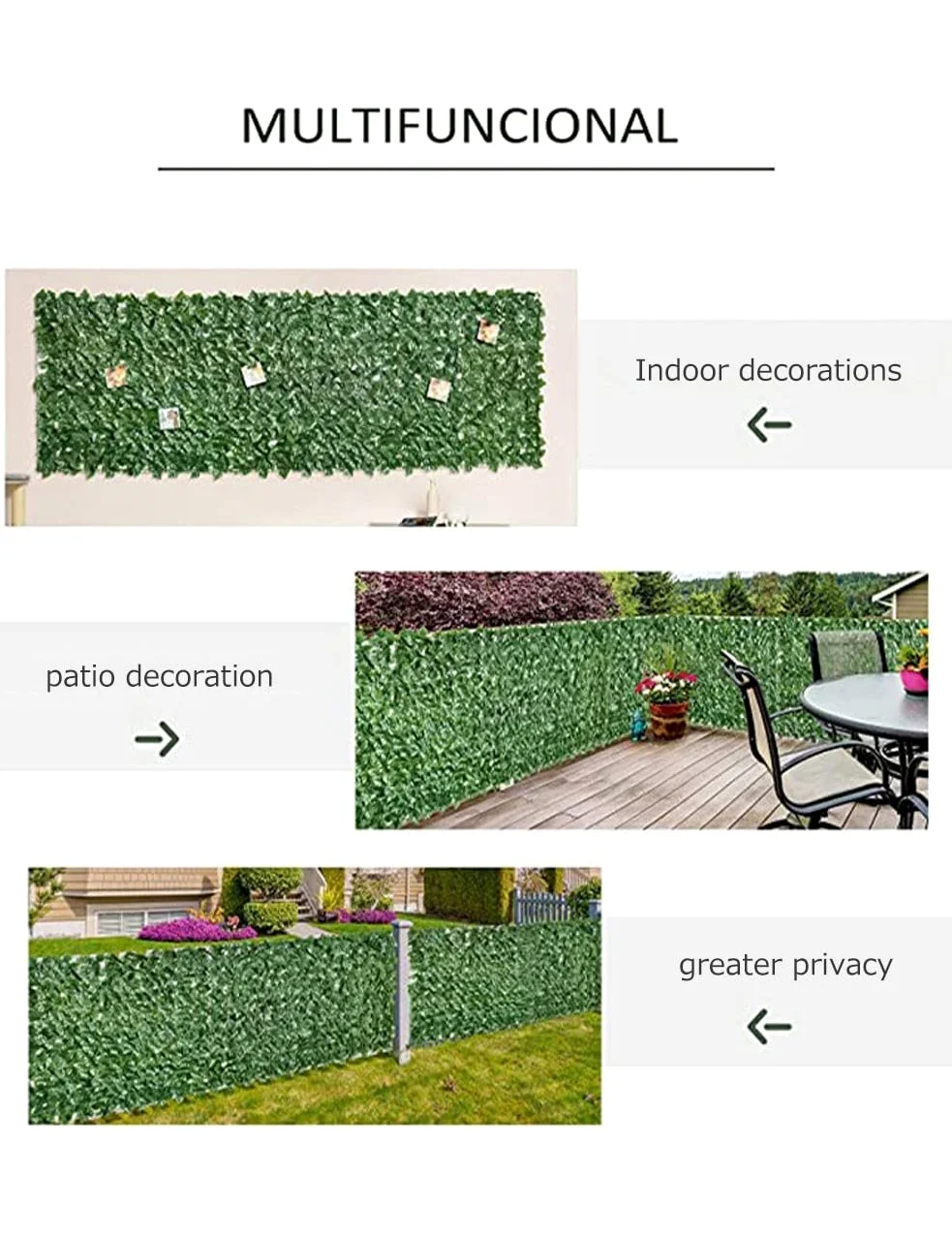 Künstlicher Efeu-Zaun, 1 x 5 m, realistisches Spalier mit grünen Blättern für Privatsphäre im Freien, 1 x 5 m, künstlicher Laubzaun für Garten und Dekoration