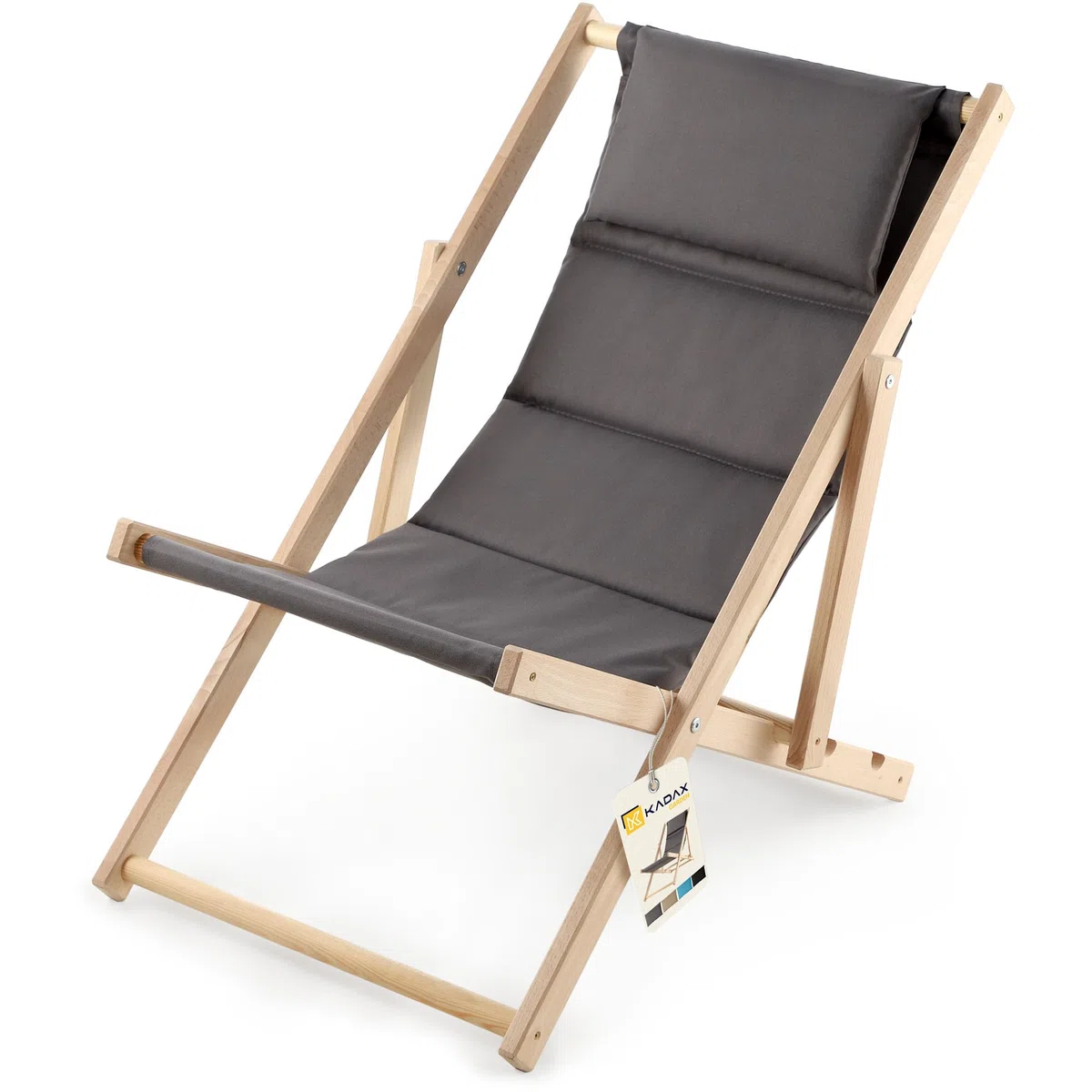 KADAX Liegestuhl, Strandstuhl aus Holz, Sonnenliege bis 120kg, Liege aus Buchenholz, Holzklappstühle, Strandliege, Klappliege für Strand, Holz-Liegestuhl (Mit Kopfstütze, Grau)