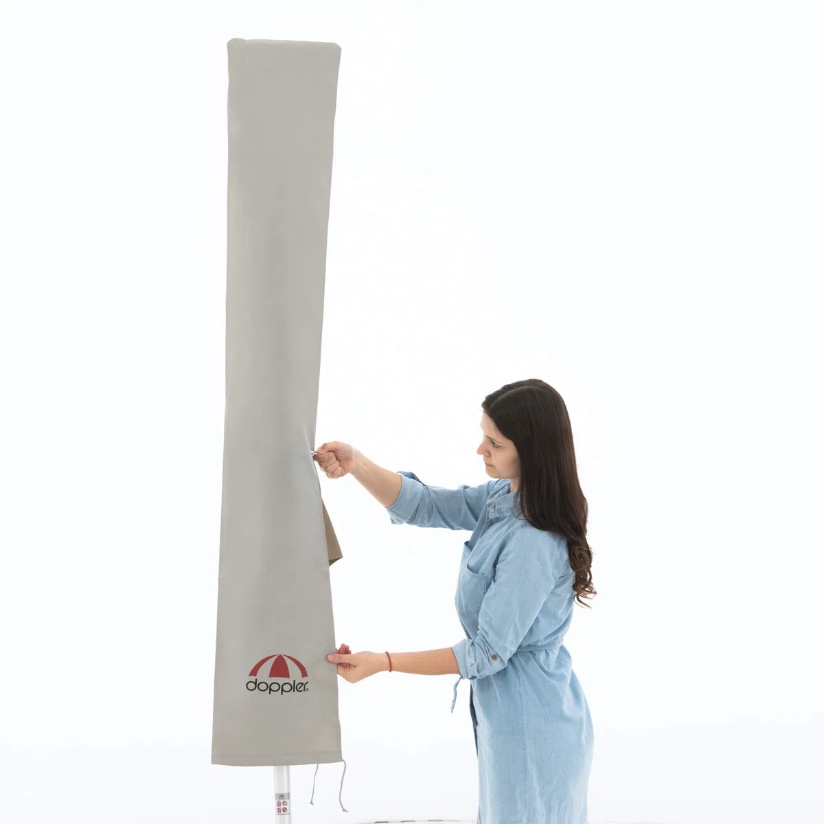 Doppler Sonnenschirm Schutzhülle Expert - Für Gartenschirme bis 300 cm - Mit Stab - Für eine komfortable Bedienung - Wetterfest - Grau