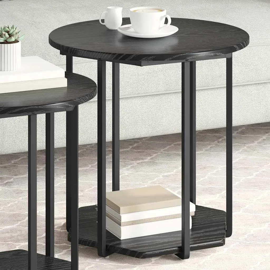 Beistelltisch-Set mit Regal 2 Stück Schwarz Eichen-Optik Wohnzimmer Schlafzimmer Flur Industrial Design langlebig geeignet für Sofas Betten Tische mit Ablage Regal Kompakt