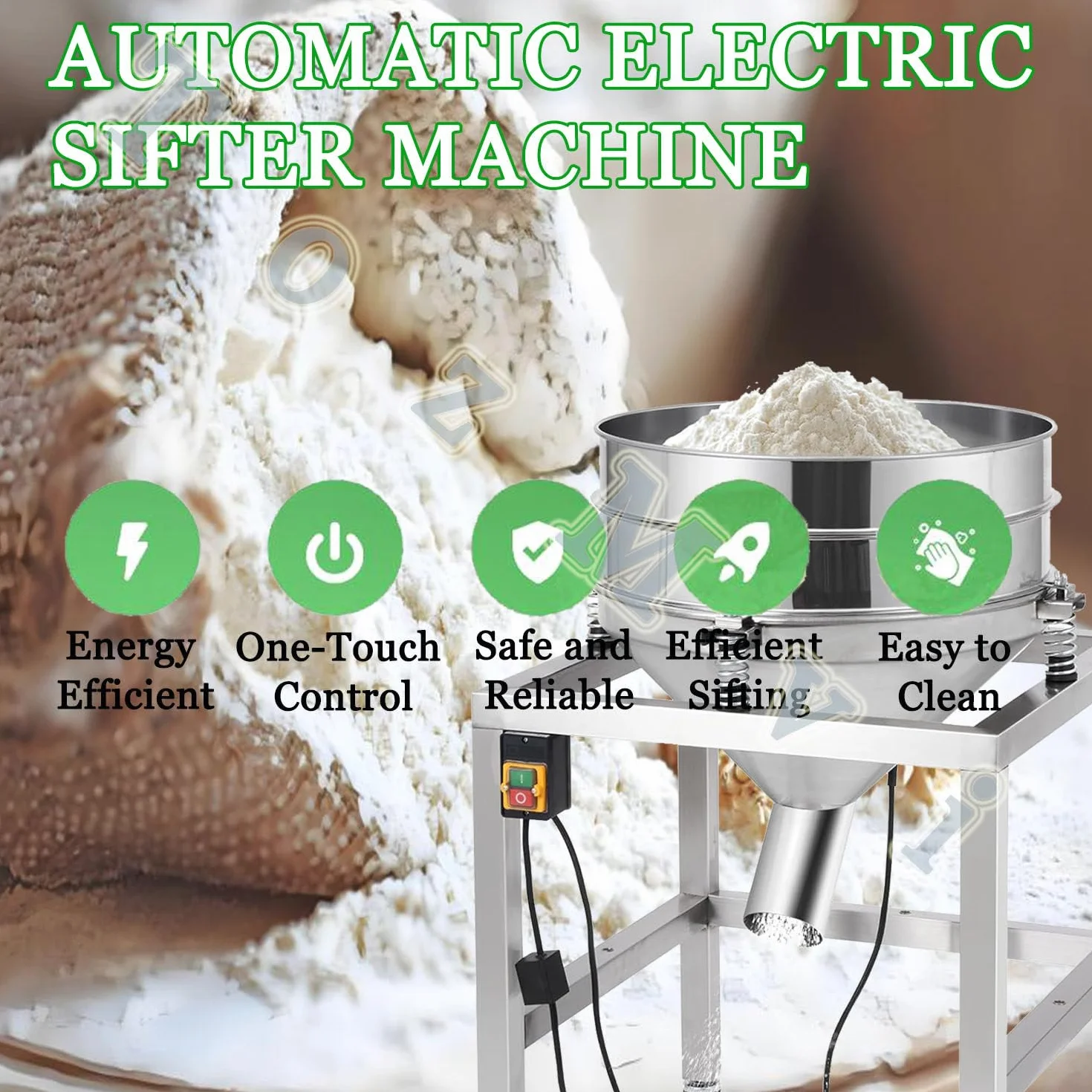 Elektrische Siebmaschine Für Mehl, Elektrisches Vibrationssieb, Elektrisches Sieb Aus Edelstahl, Kommerzieller Vibrationssieb-Schüttler Für Pulver, Mit Sieb Aus Edelstahl 304,130mesh