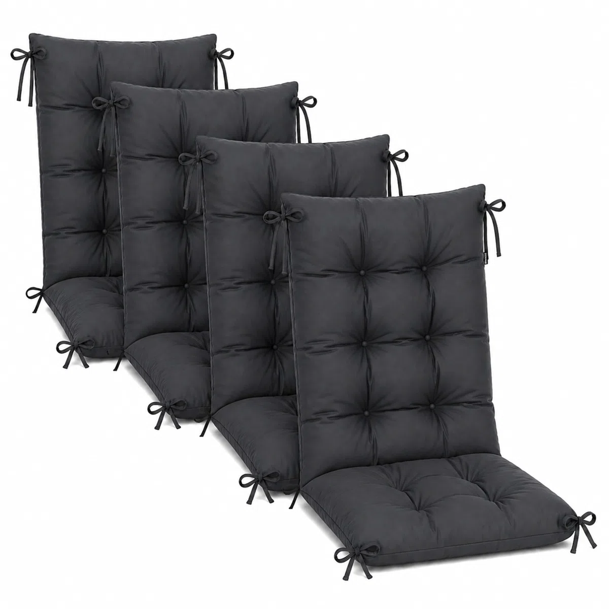 POKAR 4er Set Gartenstuhl Hochlehner Auflagen 120x50x10 cm | Gesteppte Wasserabweisende Polster | Hochlehner Sitzauflagen Gartenmöbel | Outdoor Gartenstuhlauflagen | Oeko-Tex | Made in EU | Anthrazit