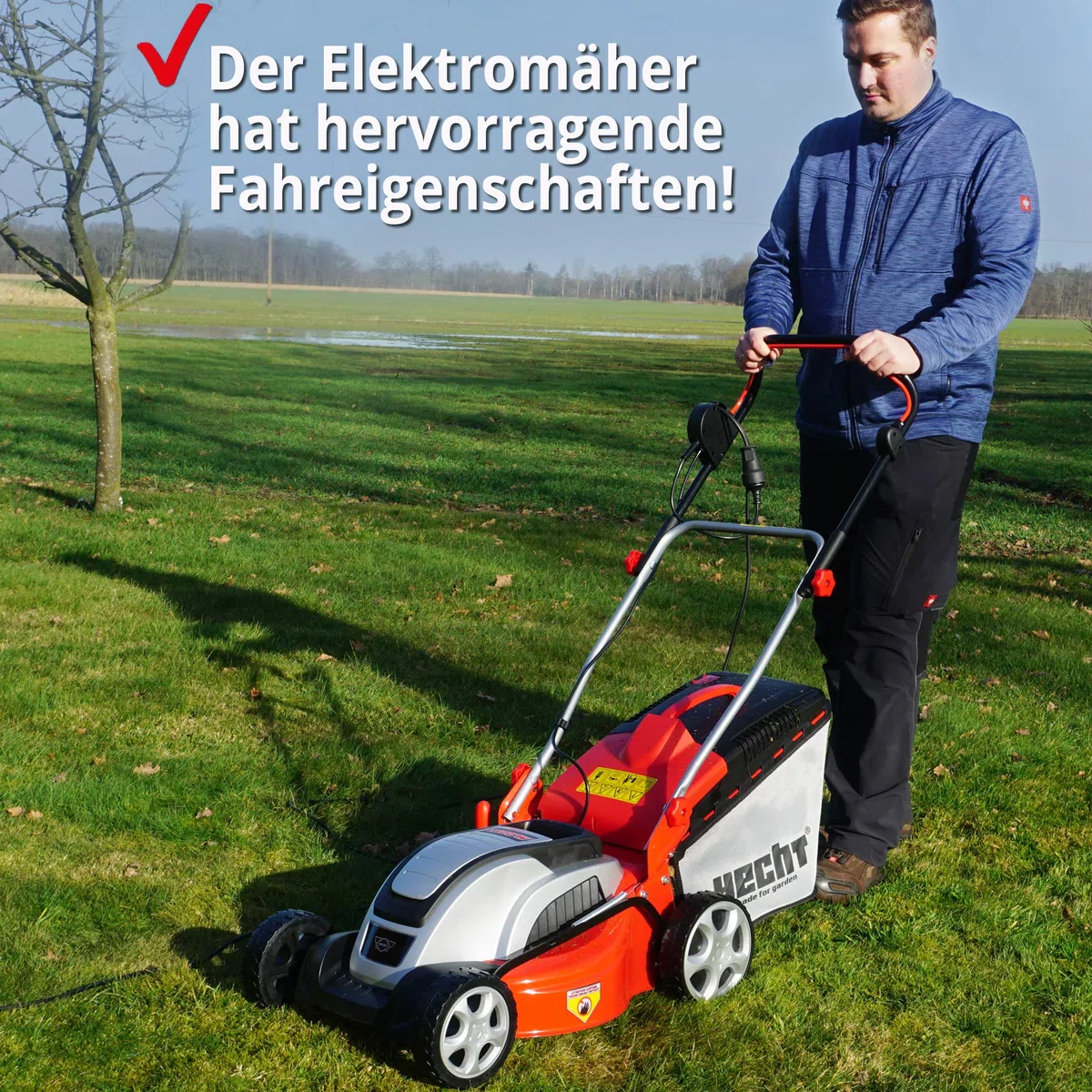 HECHT Elektrorasenmäher 1600 W 41 cm 50 L Fangkorb mit Mulchfunktion | Elektro-Mäher mit 1600 Watt Motor, zentrale 7-fach Schnitthöheneinstellung 30-70 mm, für gepflegten Rasen
