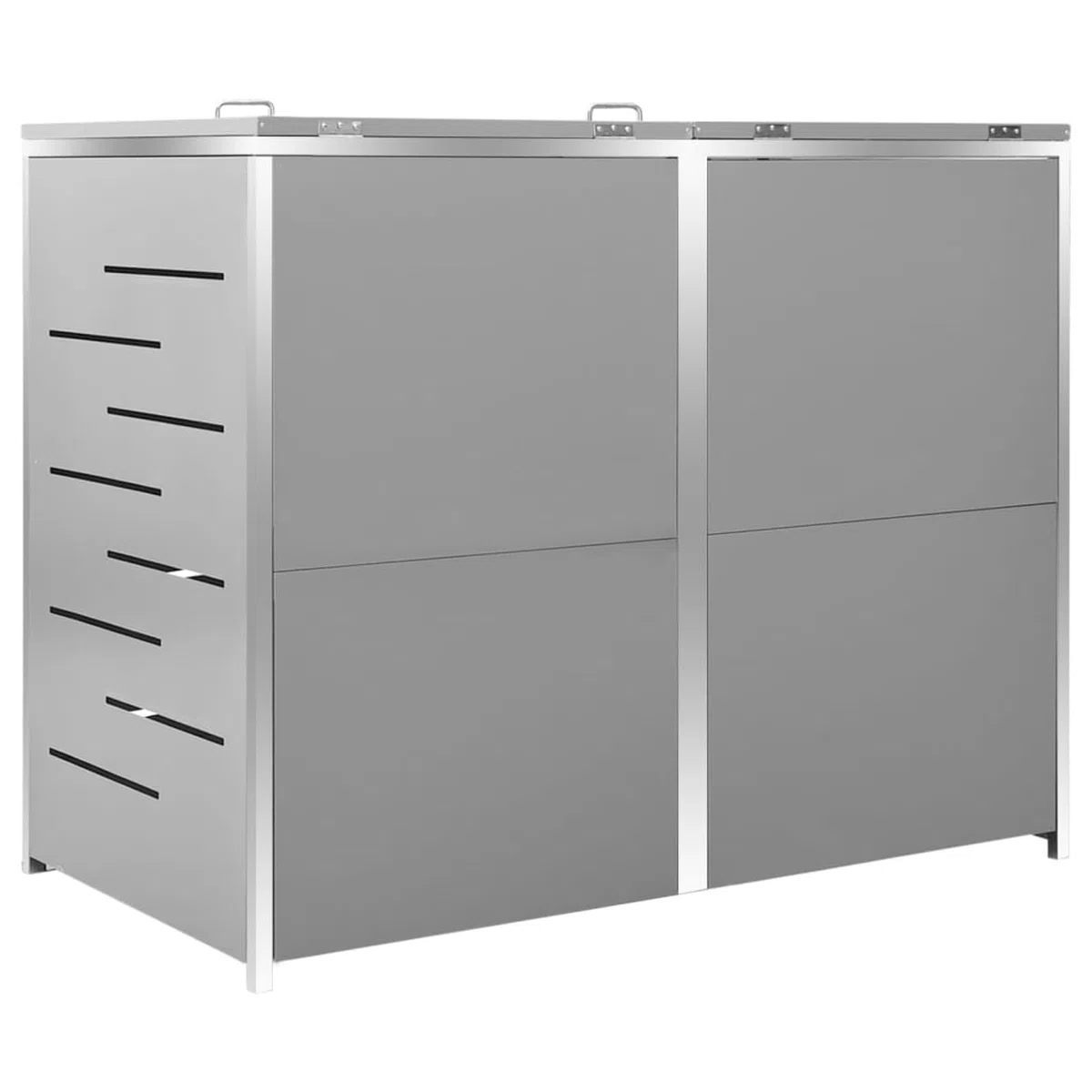 Doppel-Mülltonnenschuppen Edelstahl Outdoor Lagerung Versteck für Garten Grau Mülltonnenbox