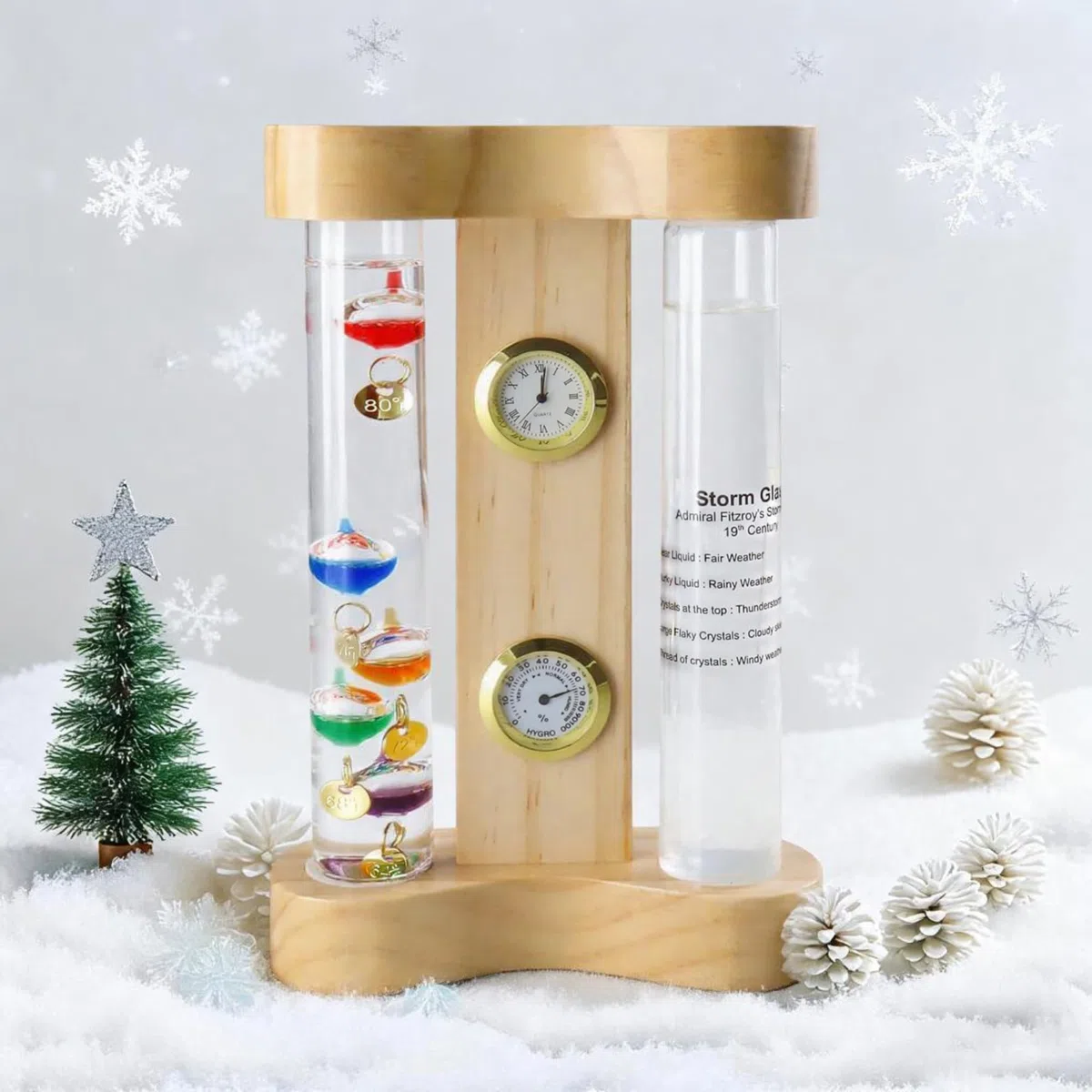 Lily's Home Analog Wetterstation mit Galileo-Thermometer, Präzisions-Quarzuhr & Hygrometer, Fitzroy Sturmglas, Geschenk für Freunde und Familie, Dekoration (17,8 x)