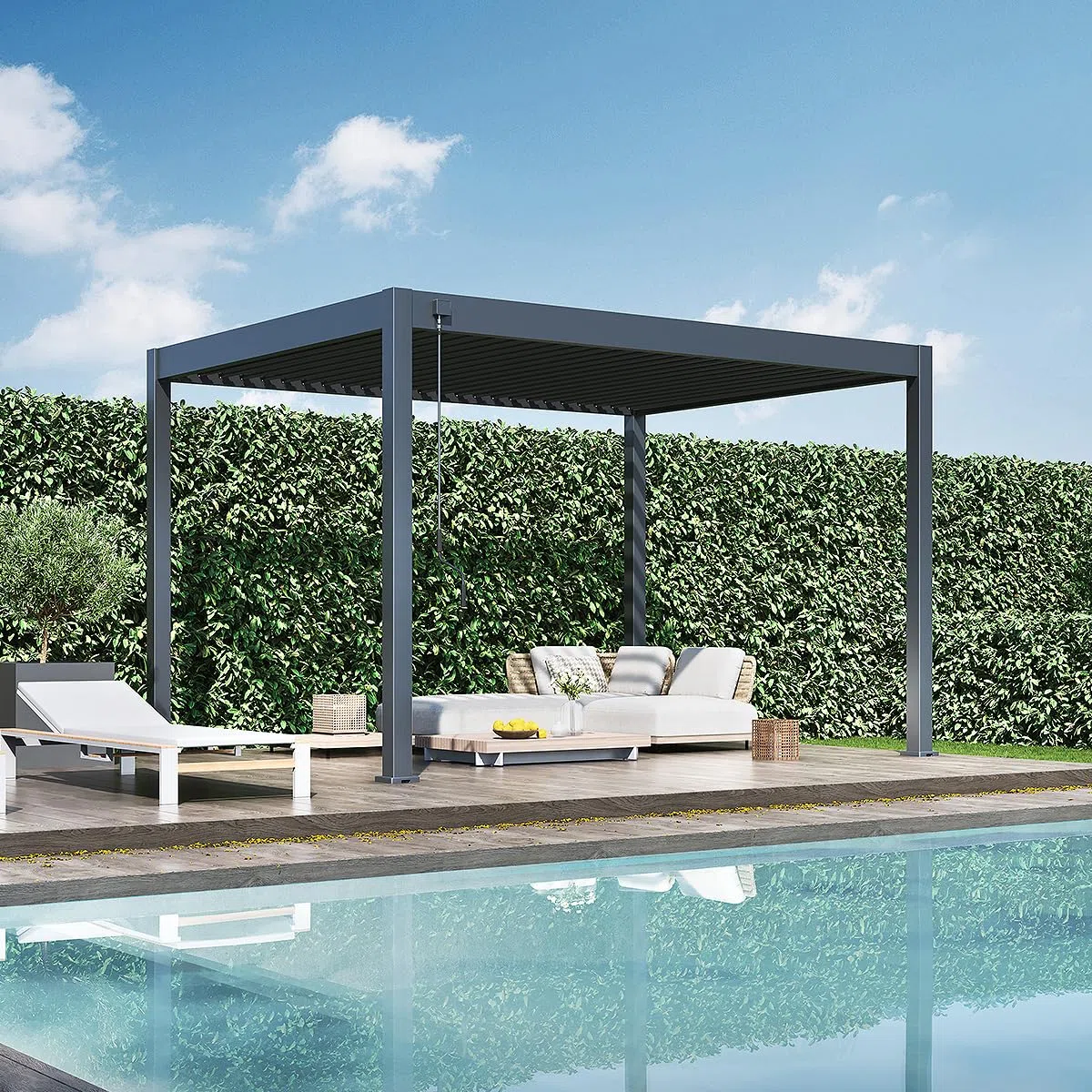 Weide Classic Pergola freistehend mit verstellbarem Lamellendach | Witterungsbeständiger Pavillon für Garten & Terrasse mit Handkurbel und integriertem Wasserablauf