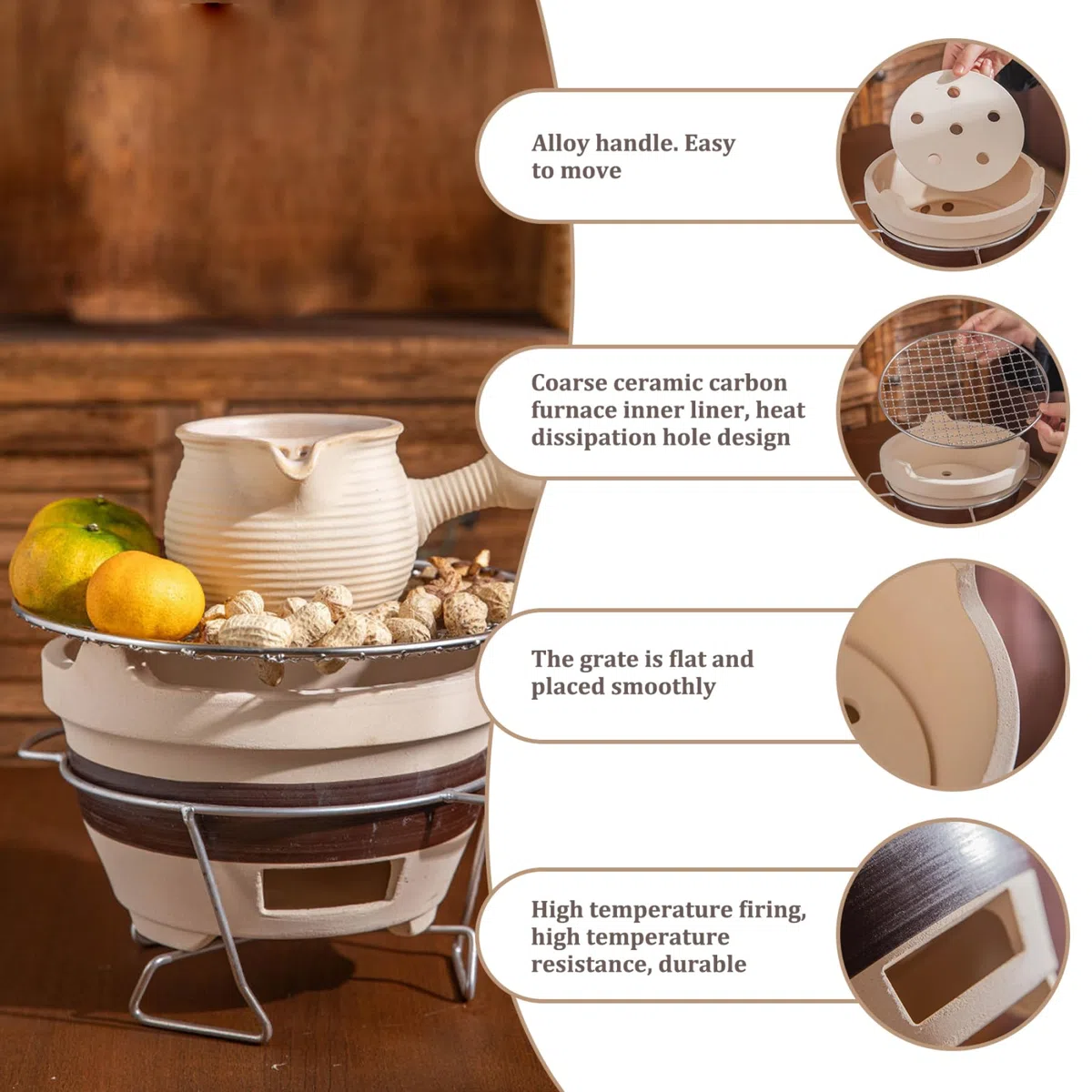 Clay Ofen kleiner Campingofen tragbarer Holzkohlegrill belüftet runde Holzkohlegrill Tee Herstellung mit Eisen Rack & Grill Netto -Holzkohleofen für Home Party Camping Barbecue, Campingofen