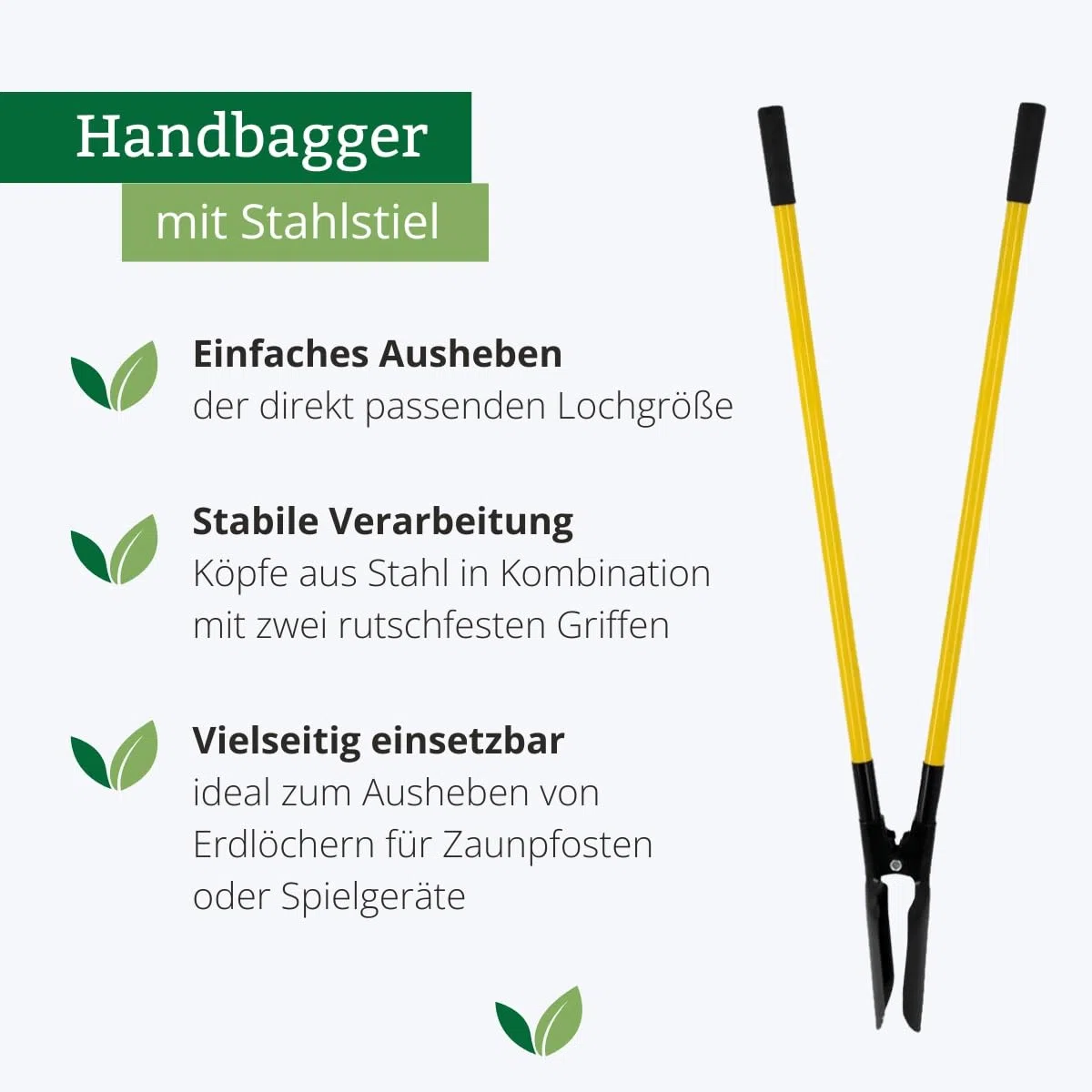 Rekord Handbagger aus Stahl mit Stahlstiel (140 cm) – Erdlochausheber zum Ausheben von Pflanzlöchern, Zaunpfosten & Erdarbeiten – stabile Schaufelköpfe - 3,9 kg