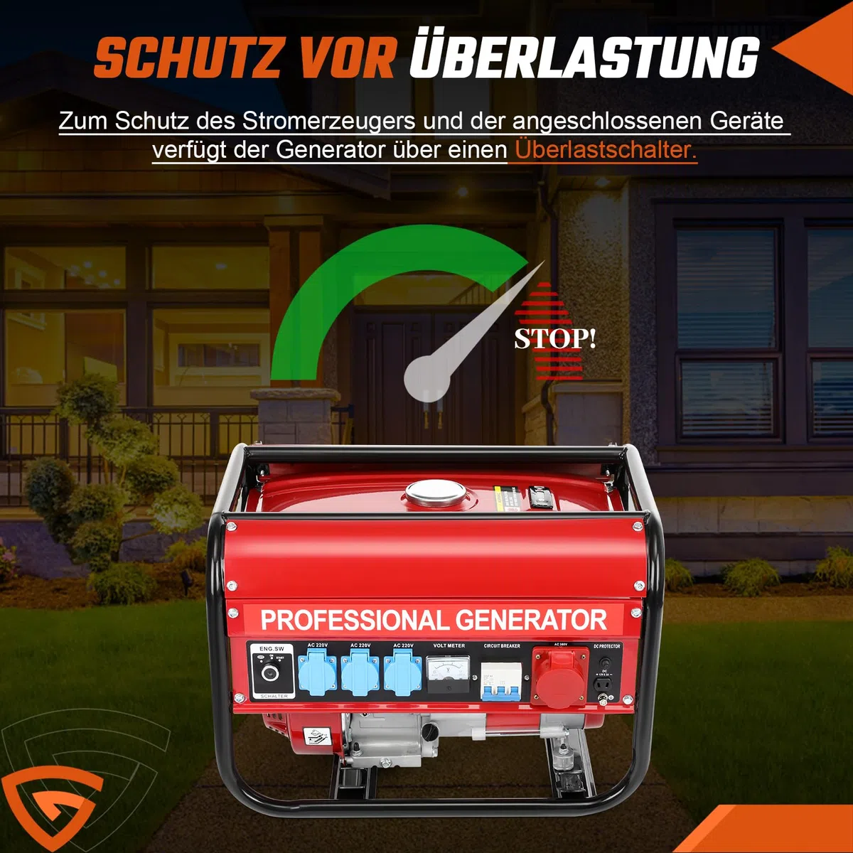 Stromgenerator Benzin 7,5 PS 3000W Dauerleistung 6500W Max Notstromaggregat 4-Takt OHV Motor mit AVR, 15L Tank, 3x 230V Steckdosen, Tragbar Leise für Haus Garage Werkstatt Baustelle