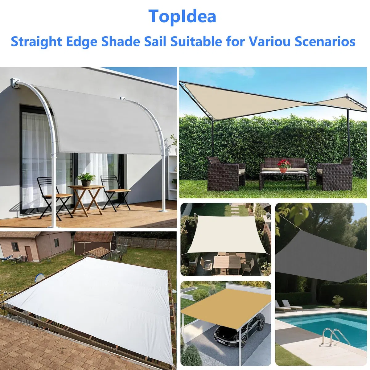 Sonnensegel Wasserdicht Rechteckig 4x4m Gerade Kante Segeltuch Schattensegel Sonnenschutz Terrasse UV-Schutz Wetterfest PES Sunsegel mit Ösen und Seil für Balkon Pergola und Garten Hellgrau