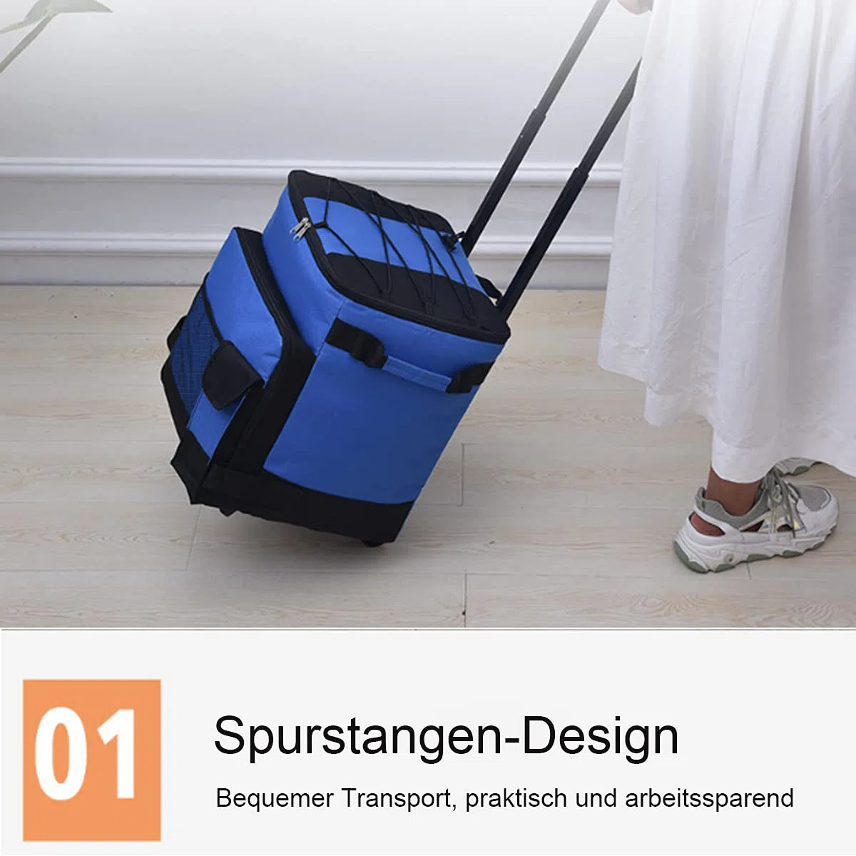 43L Kühltasche Gross Picknicktasche Faltbar Lunchtasche Mittagessen Tasche Thermotasche Isoliertasche mit Spurstangen und Rollen,für Campingtasche Picknick Outdoor Reisen Einkauf Auto (Blau)