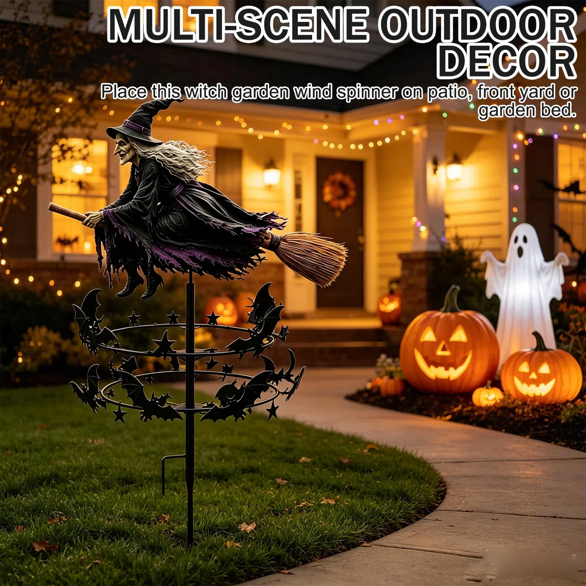 Halloween Gartenstecker Metall Hexe, Windspinner Garten Deko mit Dreh Effekt, Outdoor Gartendekoration für Rasen Terrasse Balkon, Herbst Dekoration und Halloween Party Zubehör，3