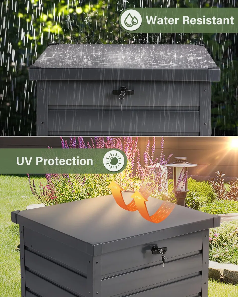 Große wasserdichte Garten Aufbewahrungsbox 600L - Abschließbarer Outdoor Container für Werkzeug, Spielzeug, Kissen - Schwarz, 165x70x62cm