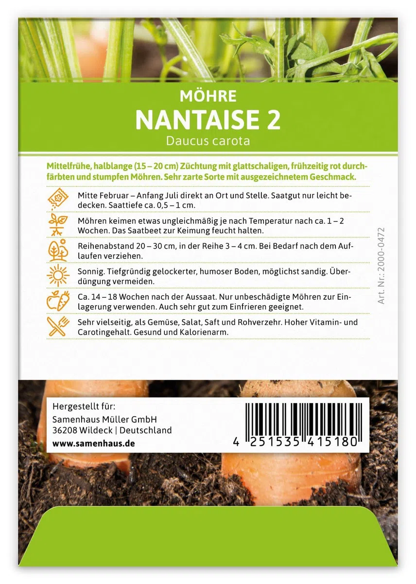 FLORTUS 2000-0472-100x Möhre Nantaise 2 (100 Stück) (Möhrensamen)