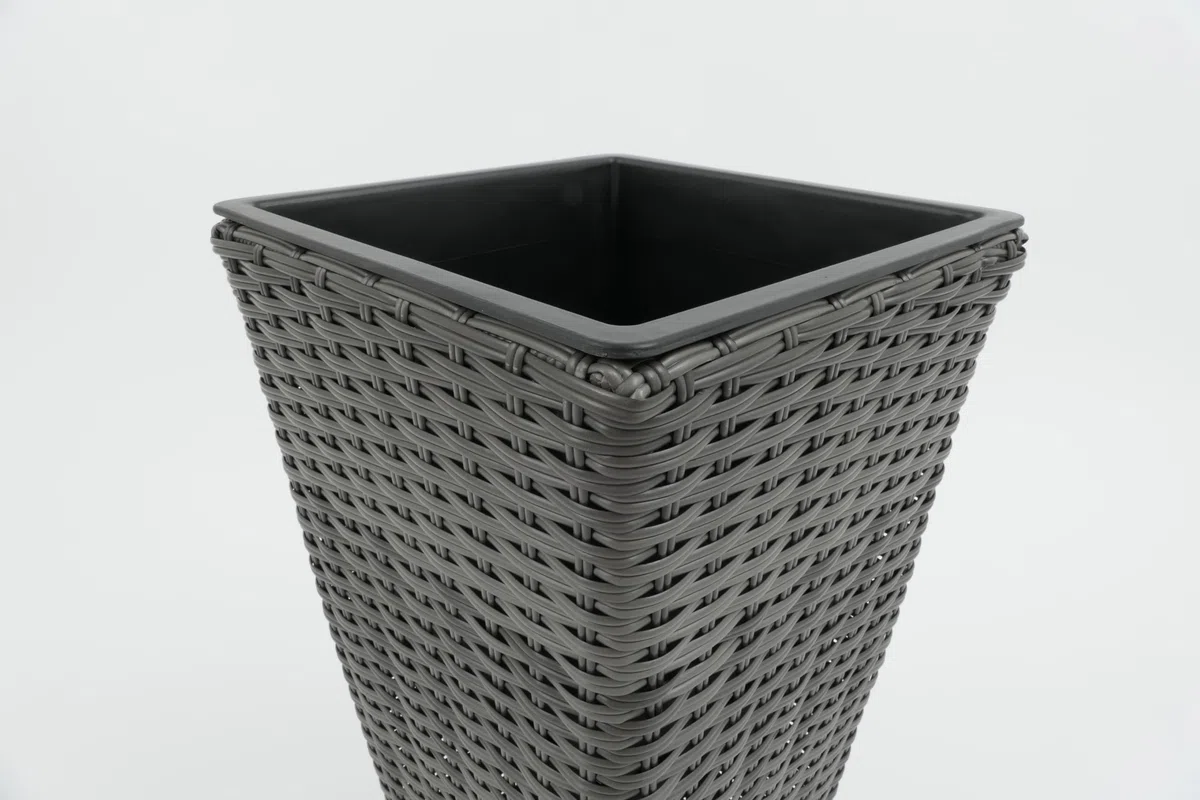 CB Home & Style Pflanztöpfe Rattan 3er Set Grau Pflanzkübel Pflanzenkuebel Blumentopf Blumenkübel Kunststoff Pflanztopf