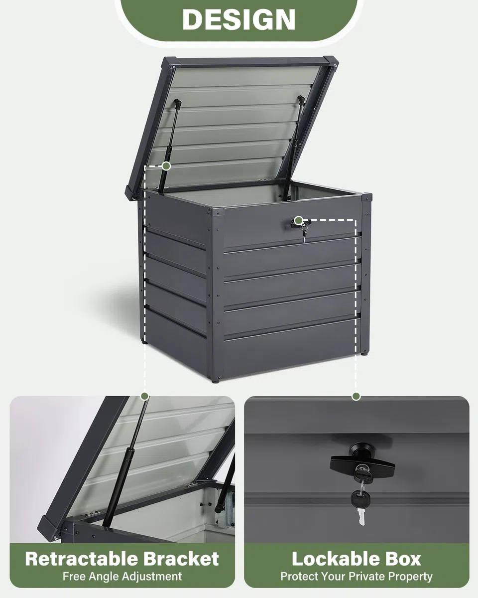 Große wasserdichte Garten Aufbewahrungsbox 600L - Abschließbarer Outdoor Container für Werkzeug, Spielzeug, Kissen - Schwarz, 165x70x62cm
