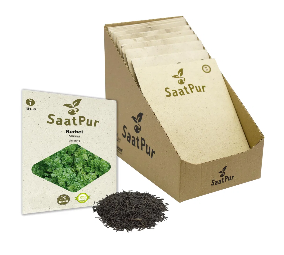 SaatPur Kerbel Samen, Saatgut - Kleines Tray mit 25 Portionstüten für je ca. 200 Pflanzen