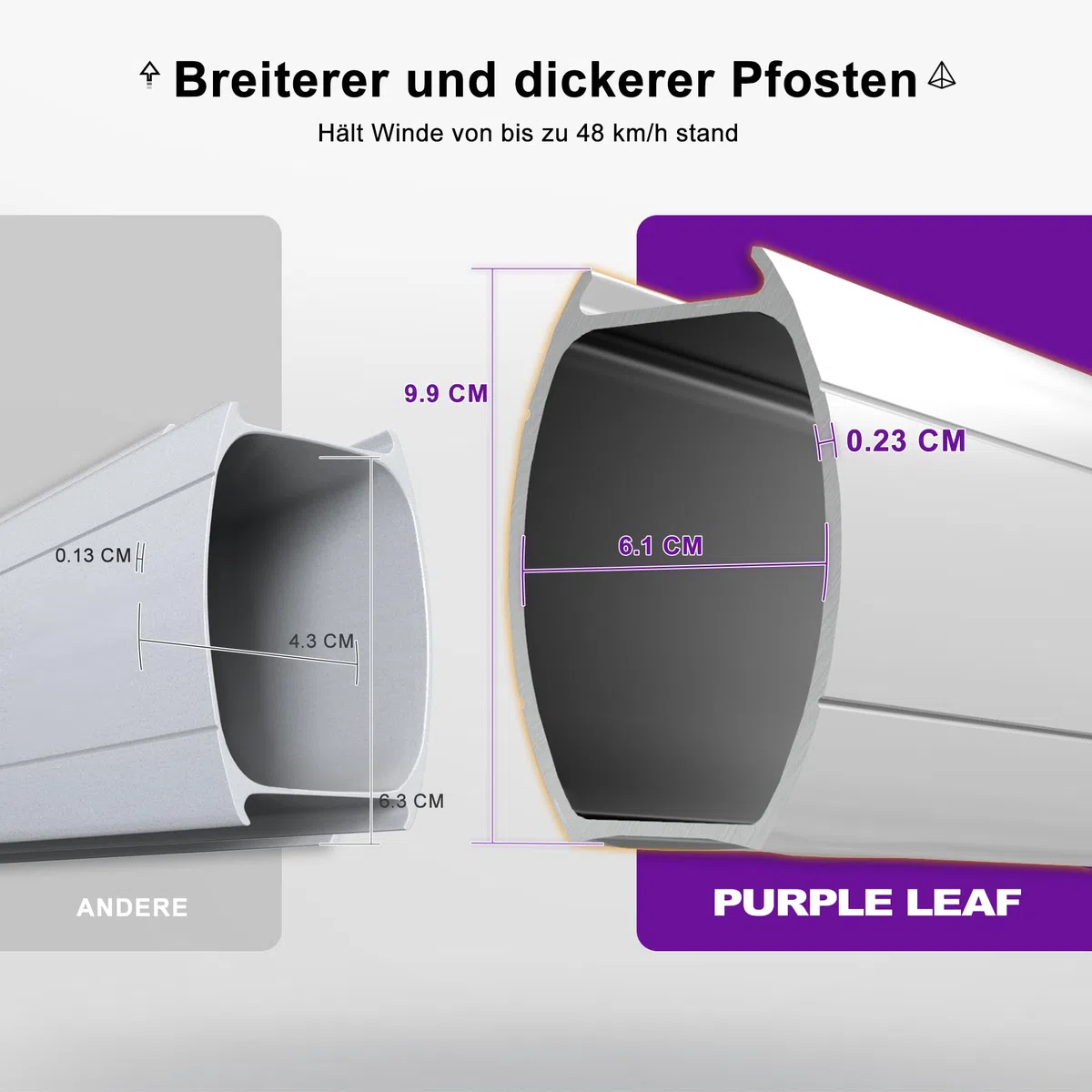 PURPLE LEAF Ampelschirm Rund 330 cm mit Ständer, Bespannung Polyester, Grau | 6-fach Verstellbar, Sanfte 360°-Drehung, Schirmständer, Doppeldach-Belüftung, Stabiler Rostfreier Alurahmen, Ampelschirm