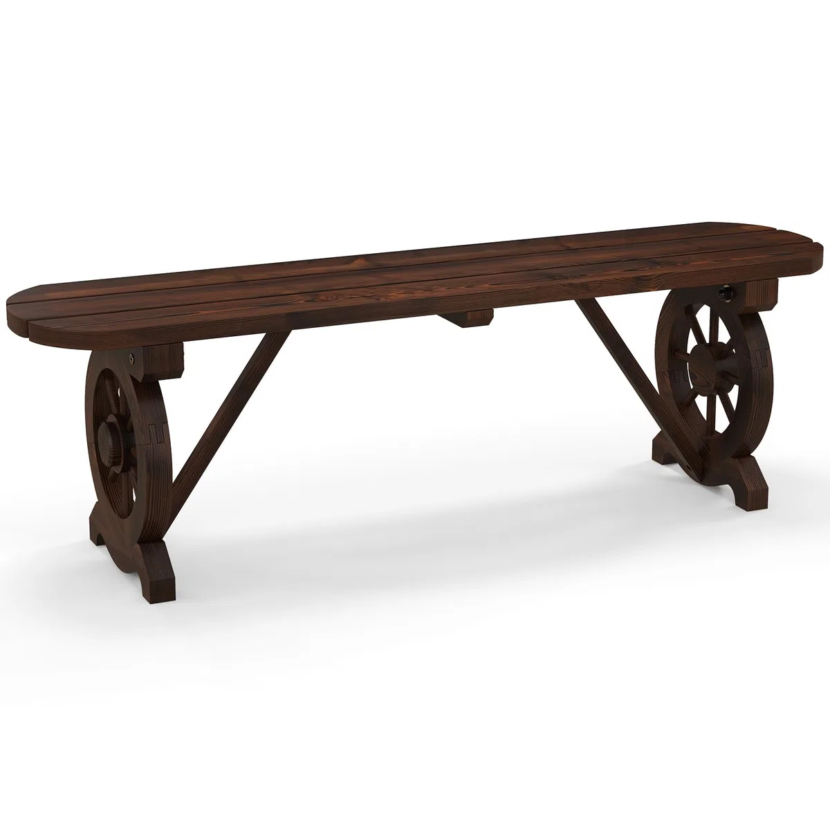 COSTWAY Gartenbank ohne Rückenlehne, wetterfeste Sitzbank, Holzbank für 2-3 Sitzer bis 325 kg belastbar, Terrassenbank aus Holz, Parkbank im Wagenrad-Design für Garten, Balkon, 113 x 28 x 37 cm