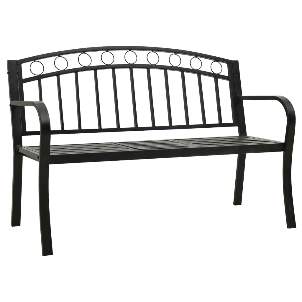 Gartenbank mit integriertem Tisch 120 cm Schwarz pulverbeschichteter Stahl Modernes Design Robust und langlebig für Garten Balkon und Campingplatz