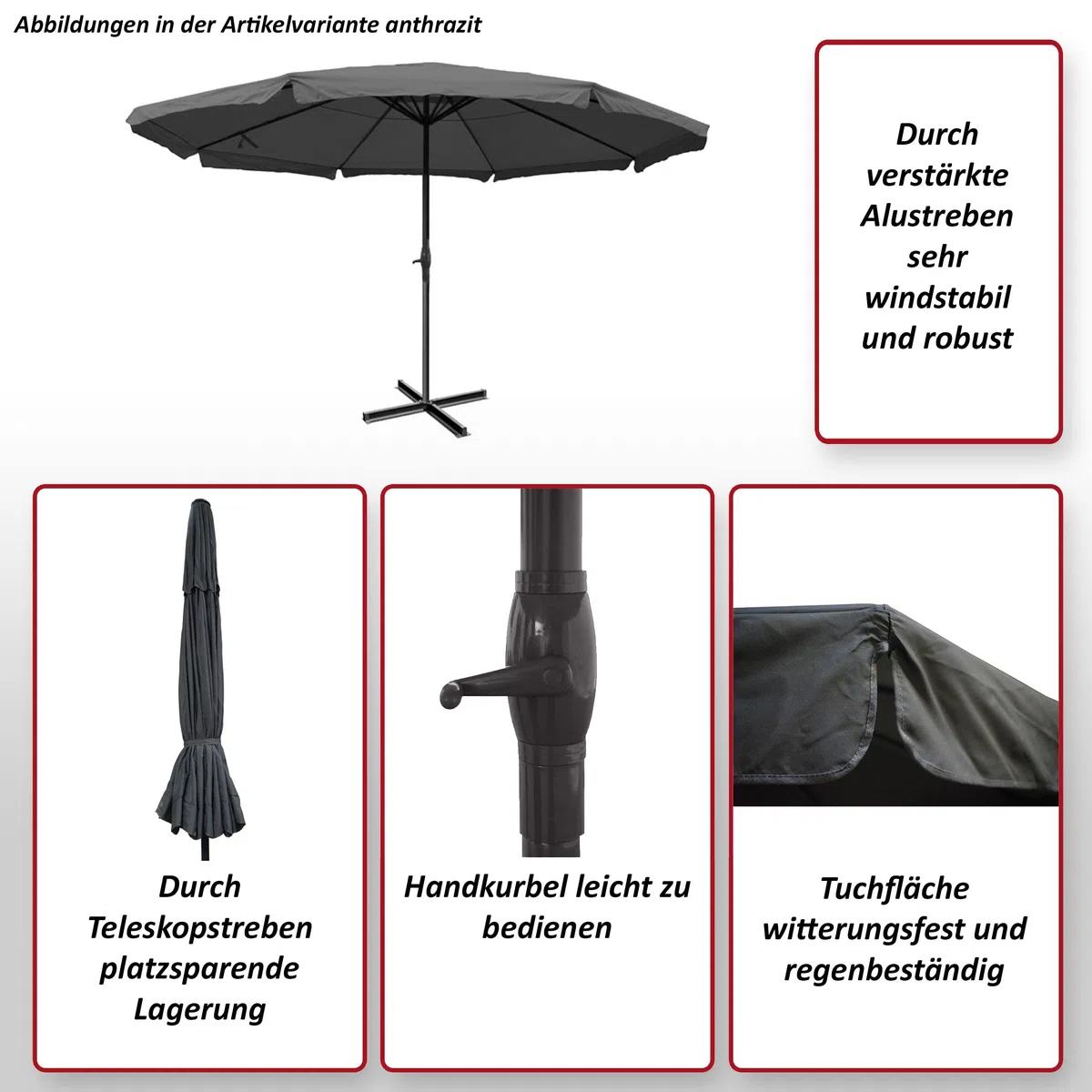 Sonnenschirm Meran Pro, Gastronomie Marktschirm mit Volant Ø 5m Polyester/Alu 28kg ohne Ständer