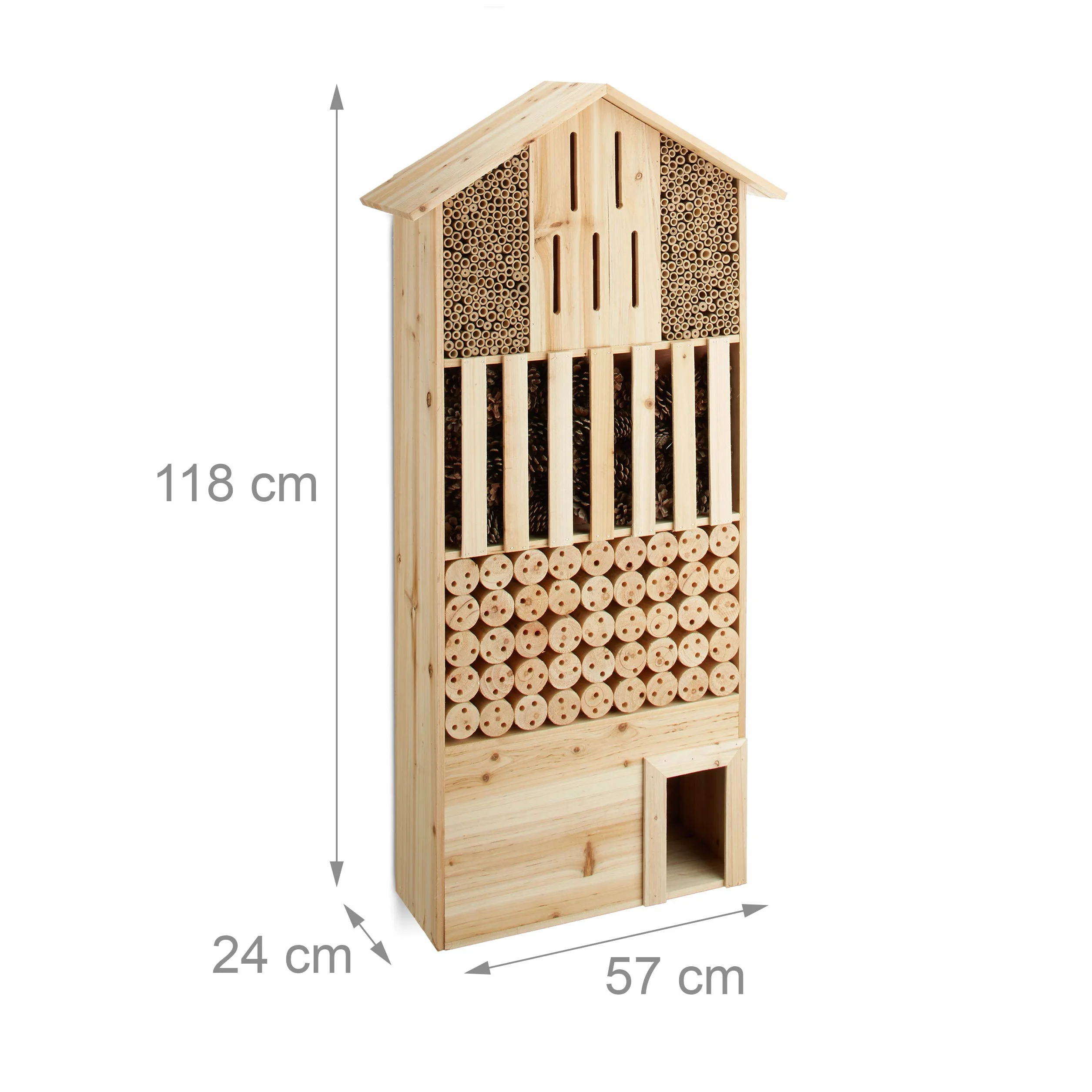Relaxdays Insektenhotel XXL stehend, Nisthilfe für Biene, Schmetterling, Igelhaus, Holz, HxBxT: 118 x 57 x 24 cm, natur