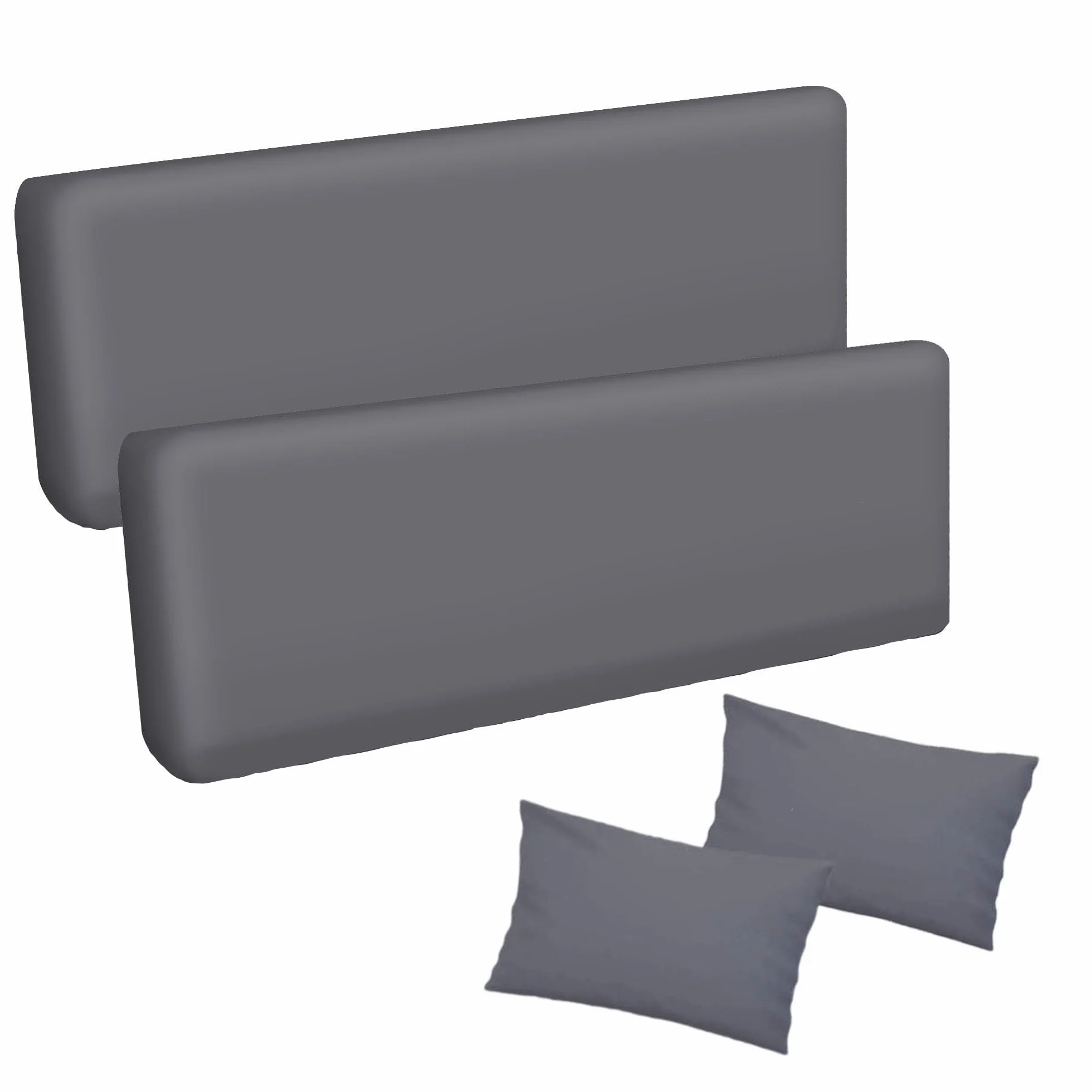 Ferocity Auflage für Hollywoodschaukel 185x50x50 Gartenbankauflage und 2 Kissen Palettenauflage Bankauflage Sitzkissen und Rückenkissen Polsterauflage Matratze Gartenpolster Glatt Graphite [133]