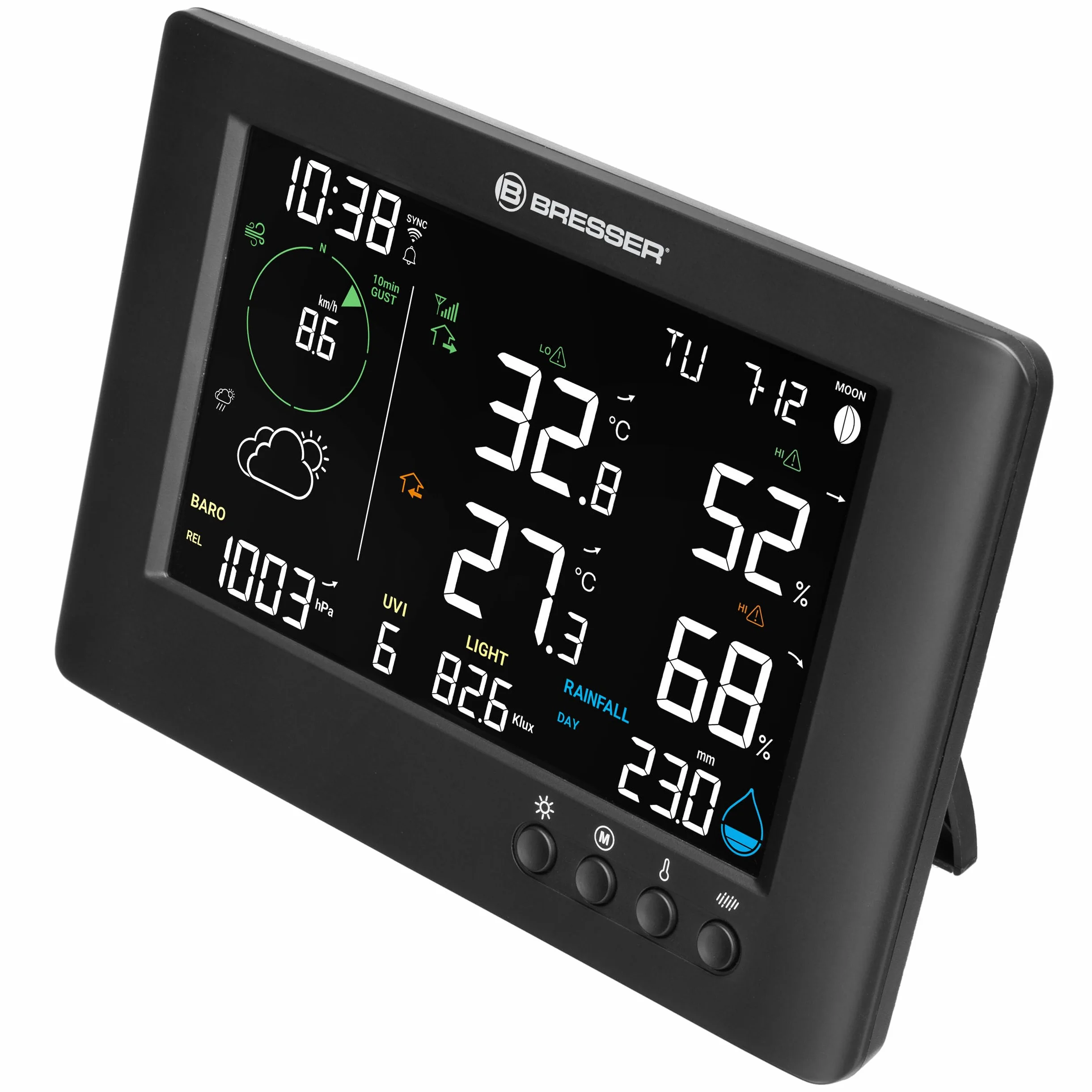 Bresser WLAN 7-in-1 Wetterstation TB: Umfangreiche Daten, Grafik-Prognose, Multi-Sensor, Innenklima-Überwachung, Alarmfunktion | Innentemperatur und Außentemperatur, Luftfeuchtigkeit, Regenmesser, Windmesser, Wettervorhersage, App, UV und Licht