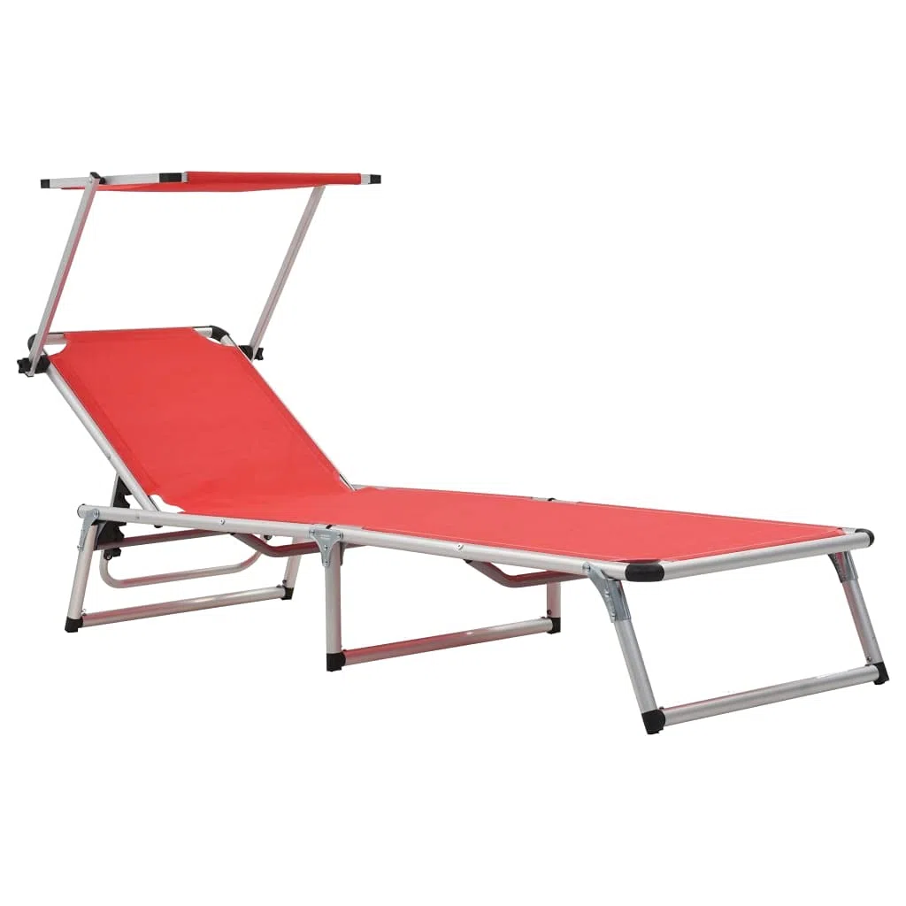 Bussandri Exclusive - Sonnenliegen klappbar mit Dach 2 St. Aluminium und Textil rot