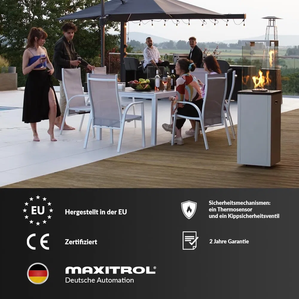 Kratki Patio Light Gas Terrassenheizer-Feuerstelle-Gaskamin-Aussenkamin -Terrassenkamin-Balkon-Gartenkamin-Gas-Gartenheizer auf Rädern- 8,2kW G30/50mbar Schwarz